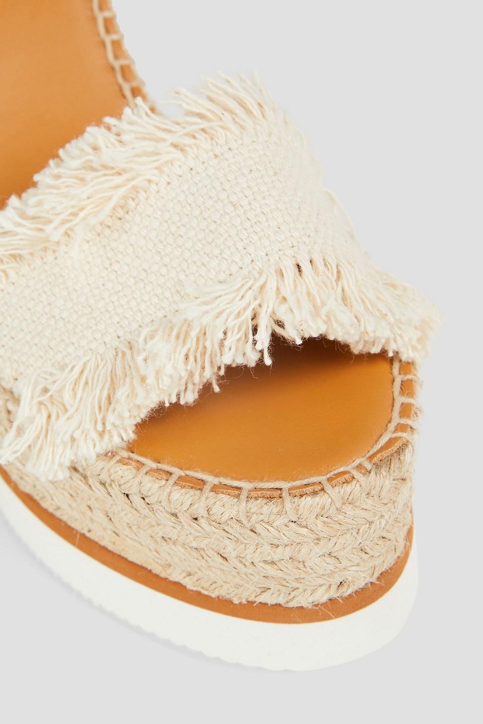 See By Chloé Leather And Canvas Espadrille Wedge Sandals in White | Lyst UK
