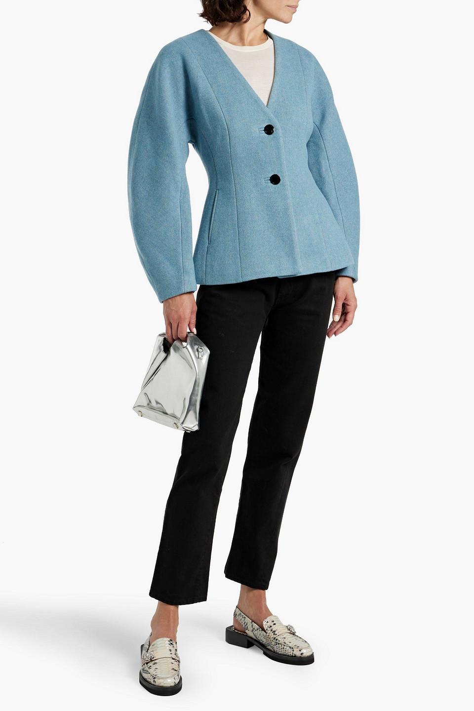 Ganni Wool-blend Twill Blazer in Blue | Lyst