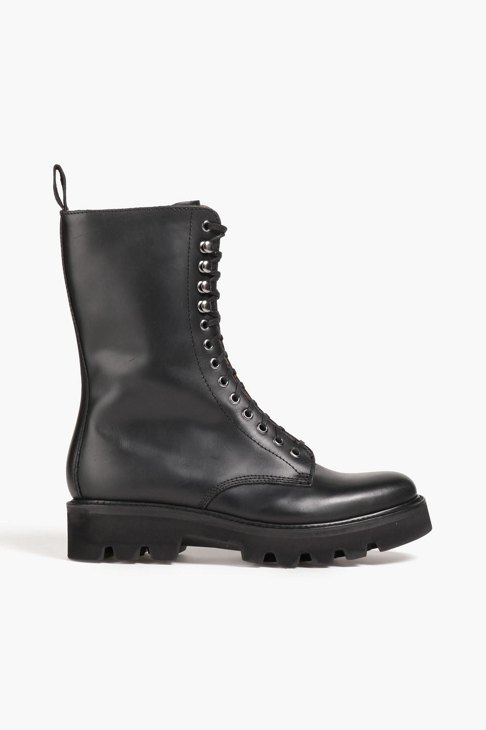 Grenson Mavis Leather Combat Boots in Black Lyst Canada