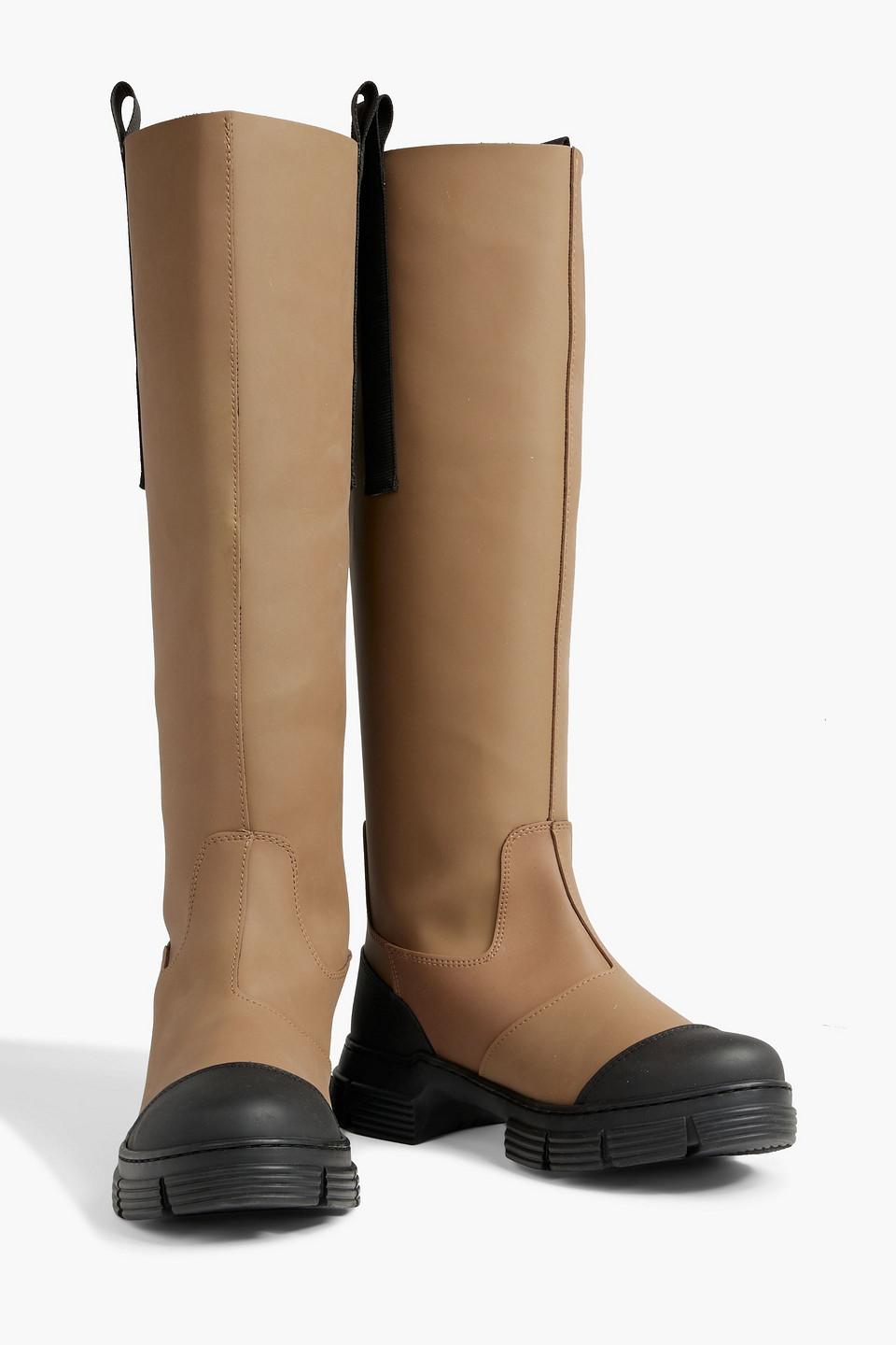 Ganni Grosgrain-trimmed Two-tone Rubber Knee Boots in Brown | Lyst