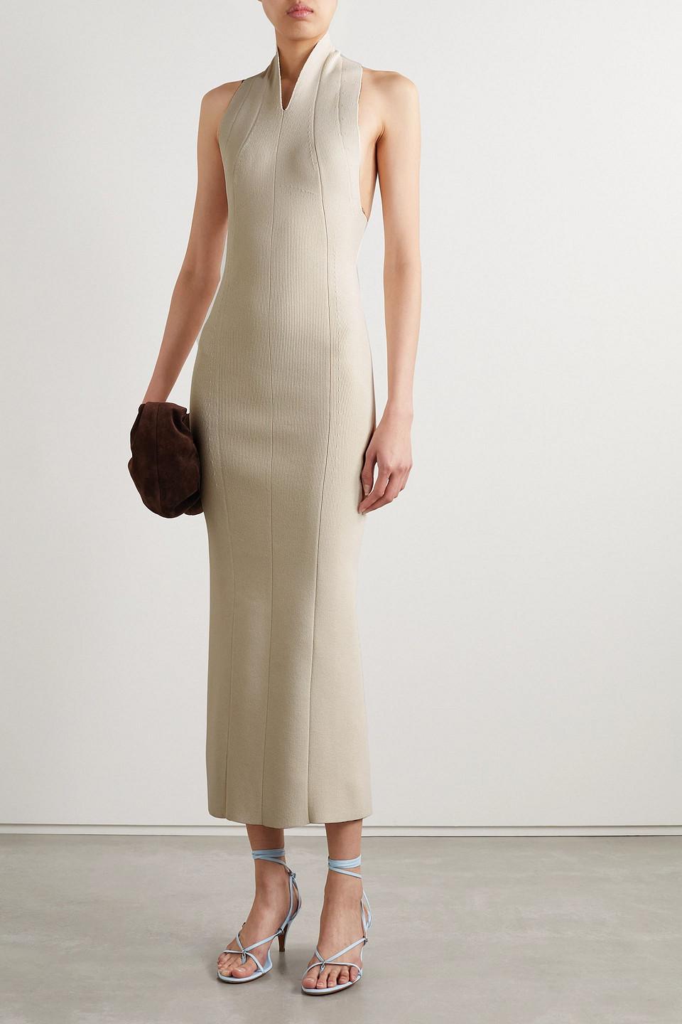 KHAITE Amalfi Stretch-knit Halterneck Maxi Dress in White | Lyst