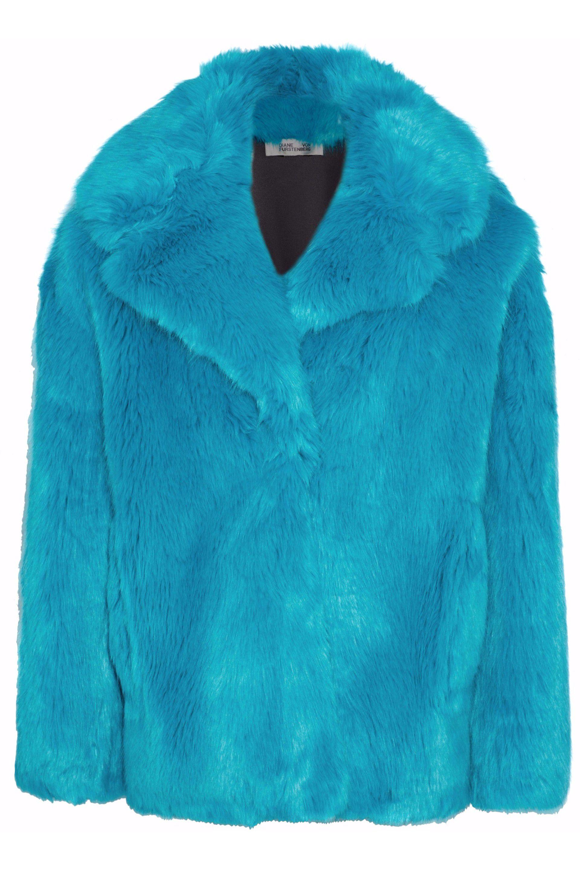 Diane von Furstenberg Faux Fur Coat Turquoise in Blue | Lyst