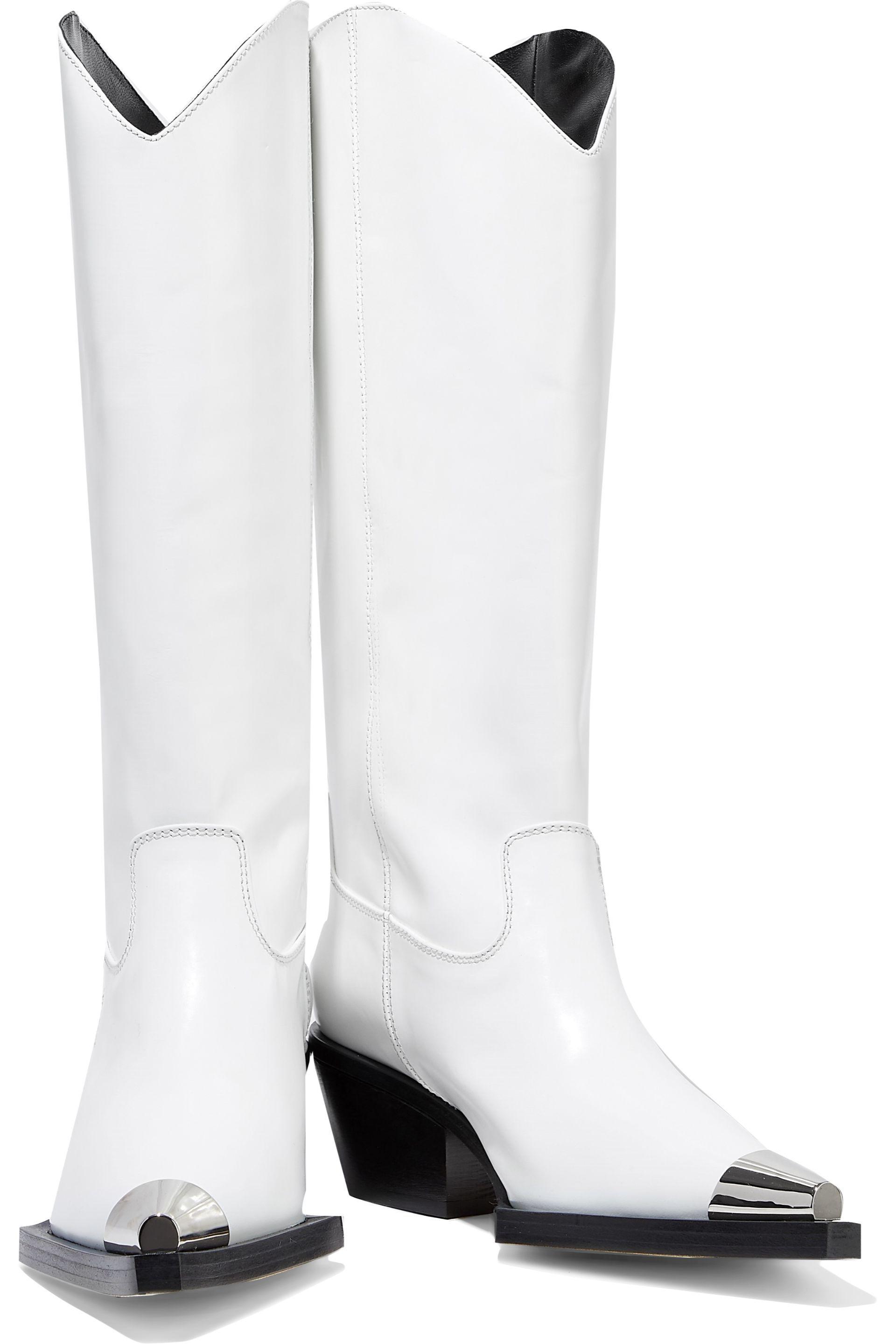 Sophie ansøge Andet Helmut Lang Glossed-leather Knee Boots White - Lyst