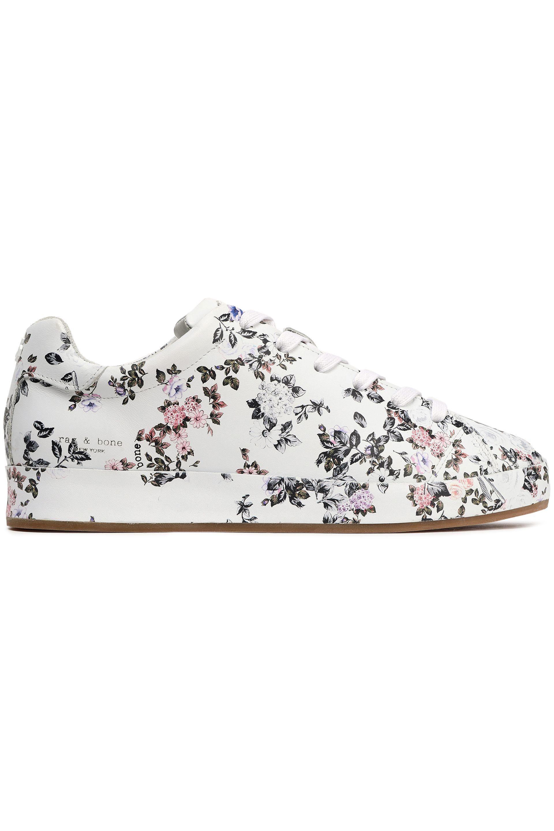 Bone Floral-print Leather Sneakers 