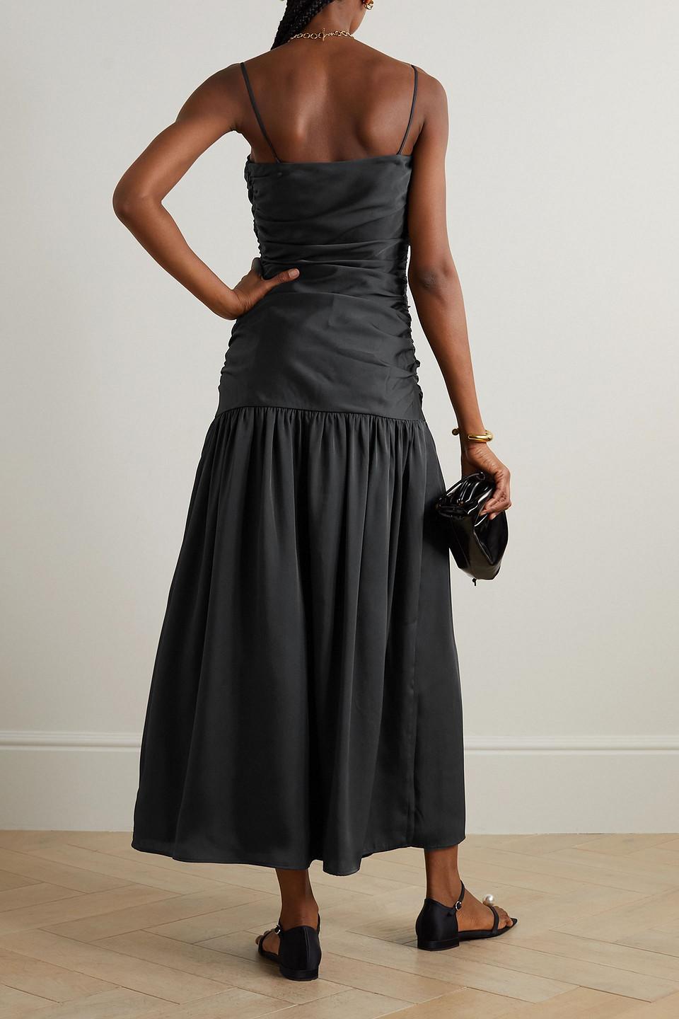 RHODE Natalia Ruched Duchesse-satin Maxi Dress in Black | Lyst RHODE Natalia Ruched Duchesse-satin Maxi Dress in Black | Lyst