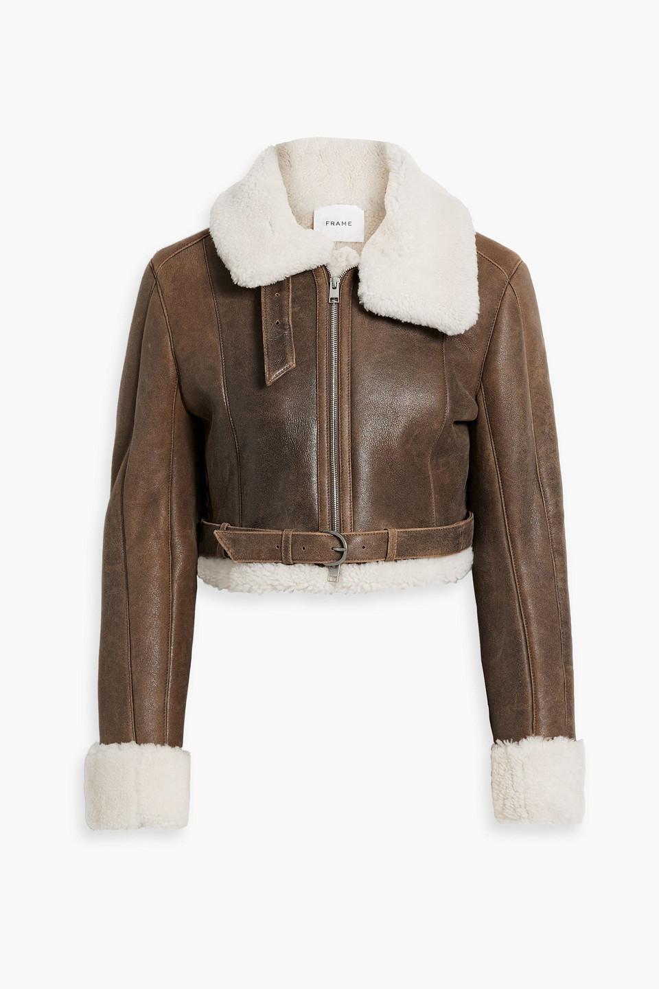 FRAME Cropped Shearling Jacket in Brown | Lyst