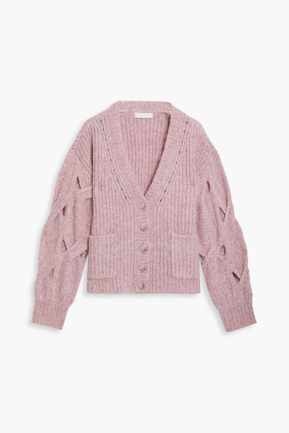 Jonathan Simkhai Cable Knit-paneled Wool-blend Cardigan in Purple | Lyst