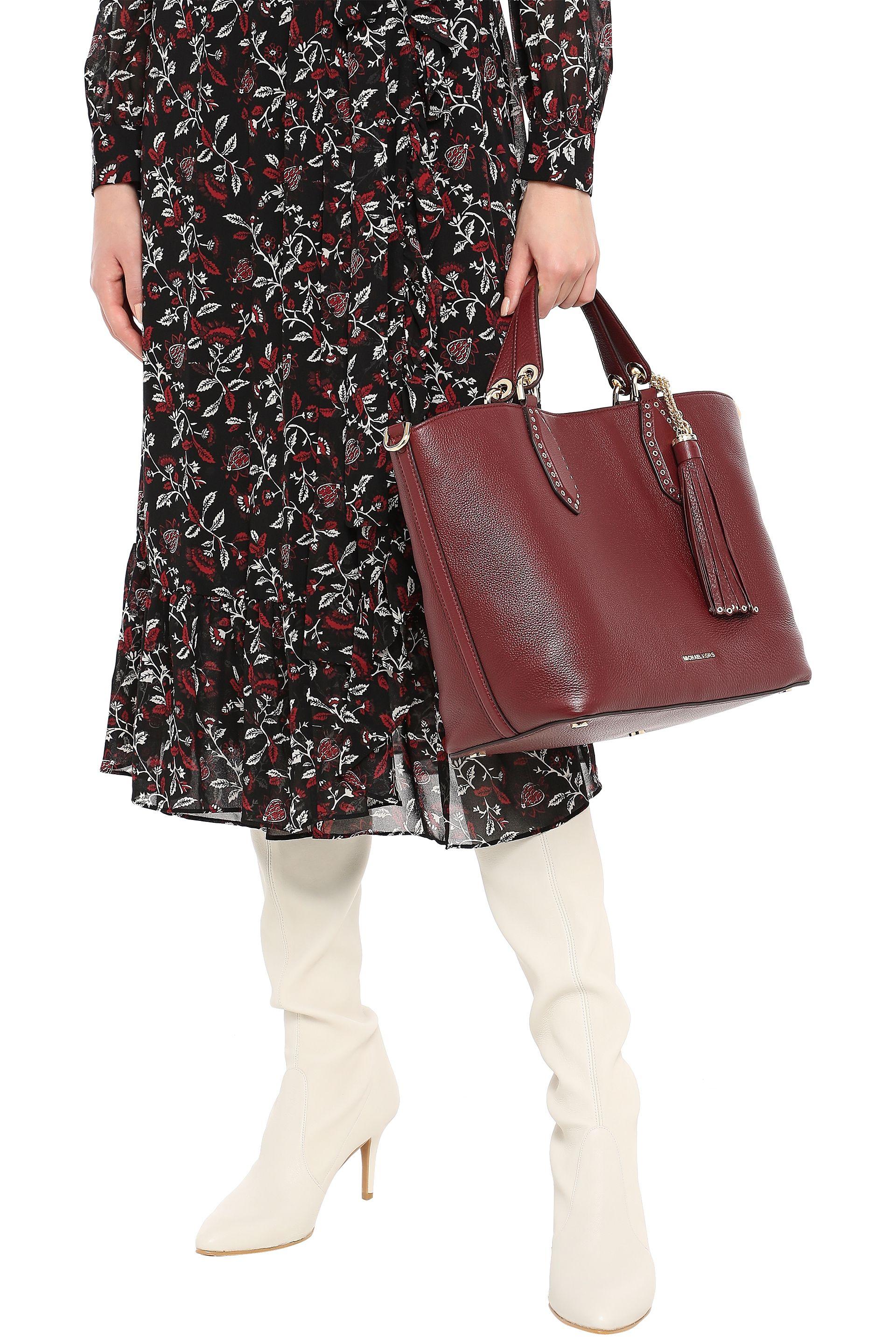 MICHAEL Michael Kors Brooklyn Eyelet-embellished Textured-leather Shoulder  Bag Merlot - Lyst