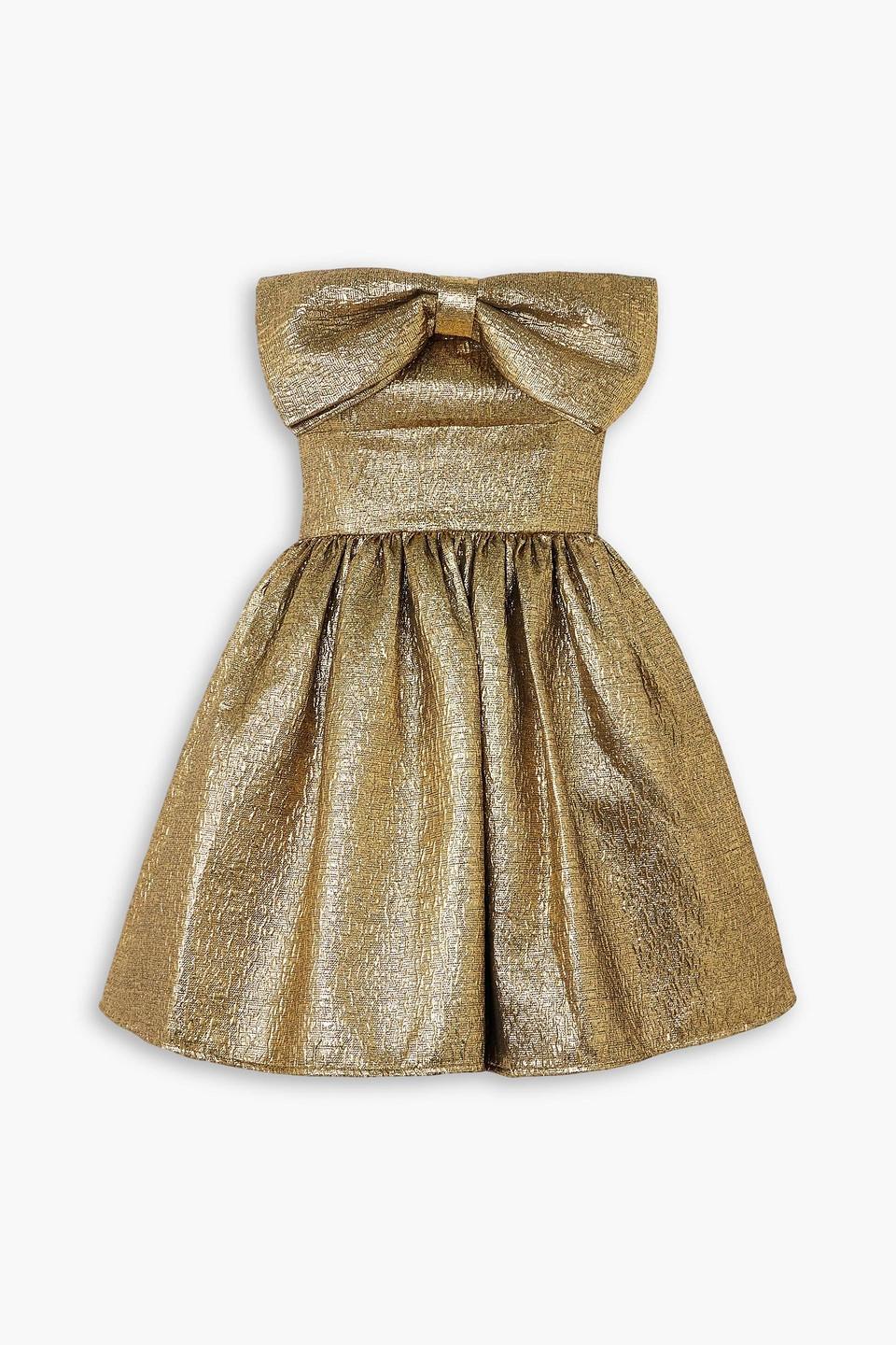 self portrait gold tiered dress Gold Gleaming Metallic Mini Dress