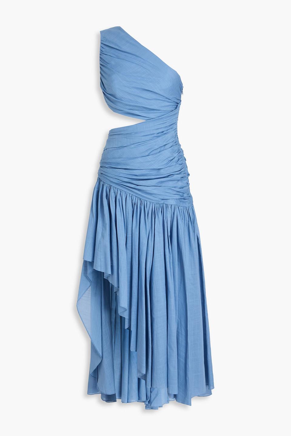 navy blue dress for baby girl One-Shoulder Cutout Asymmetrical Dress with Embroidered Tulle Sleeve EU44 / Apricot (As Seen On The Photo) main image 1