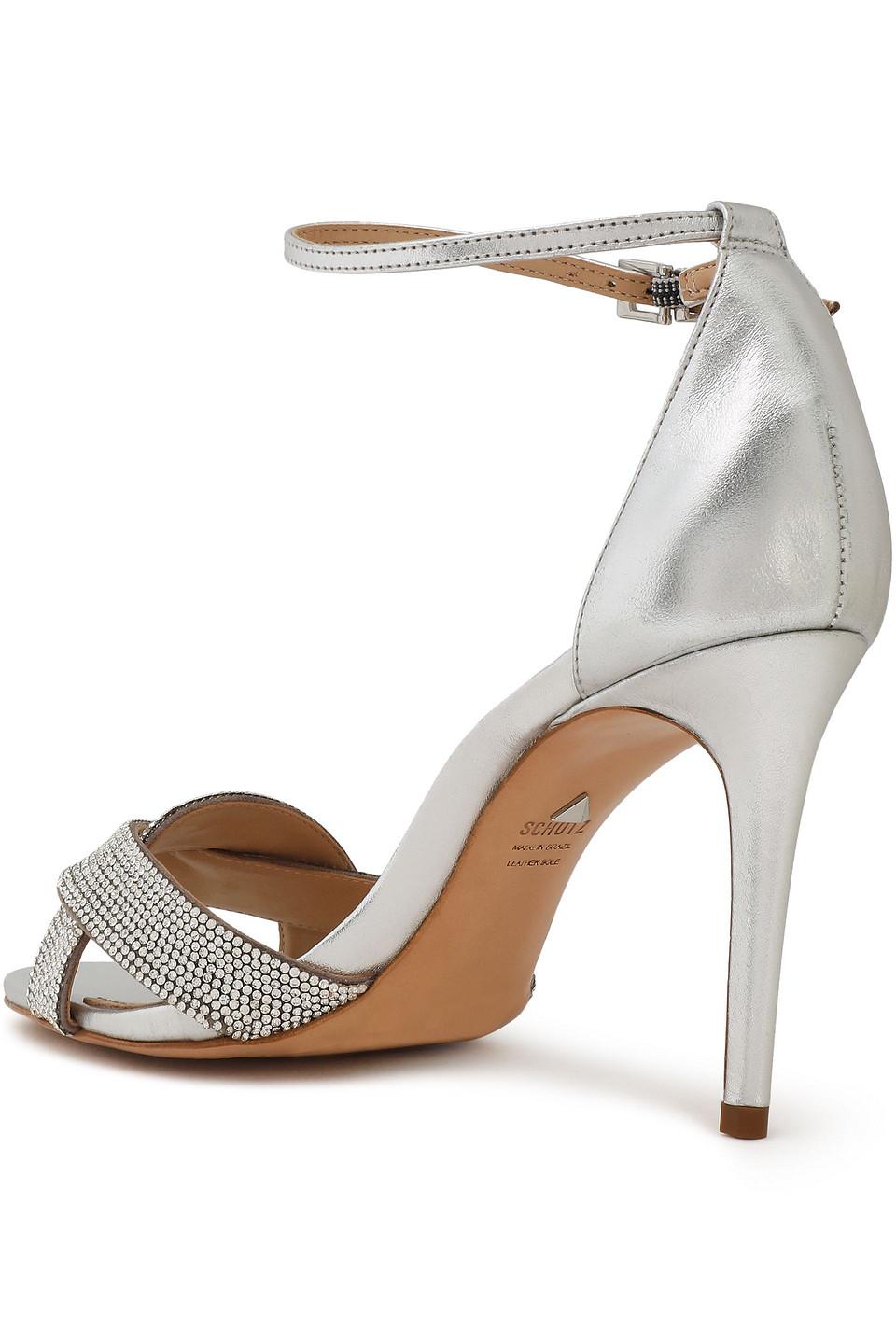 Schutz Leather Jolita Crystal-embellished Suede Sandals Silver in ...