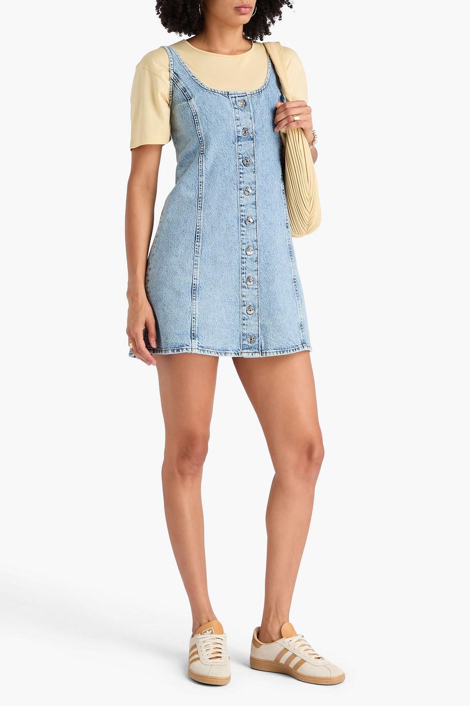 frame denim overall dress Vintage BJS Overall Jumper Maxi Dress Sz M Blue Denim Button