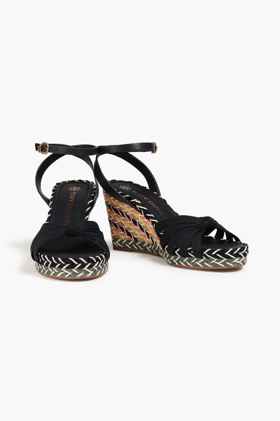 Tory Burch Knotted Canvas Wedge Espadrilles in Black | Lyst Canada