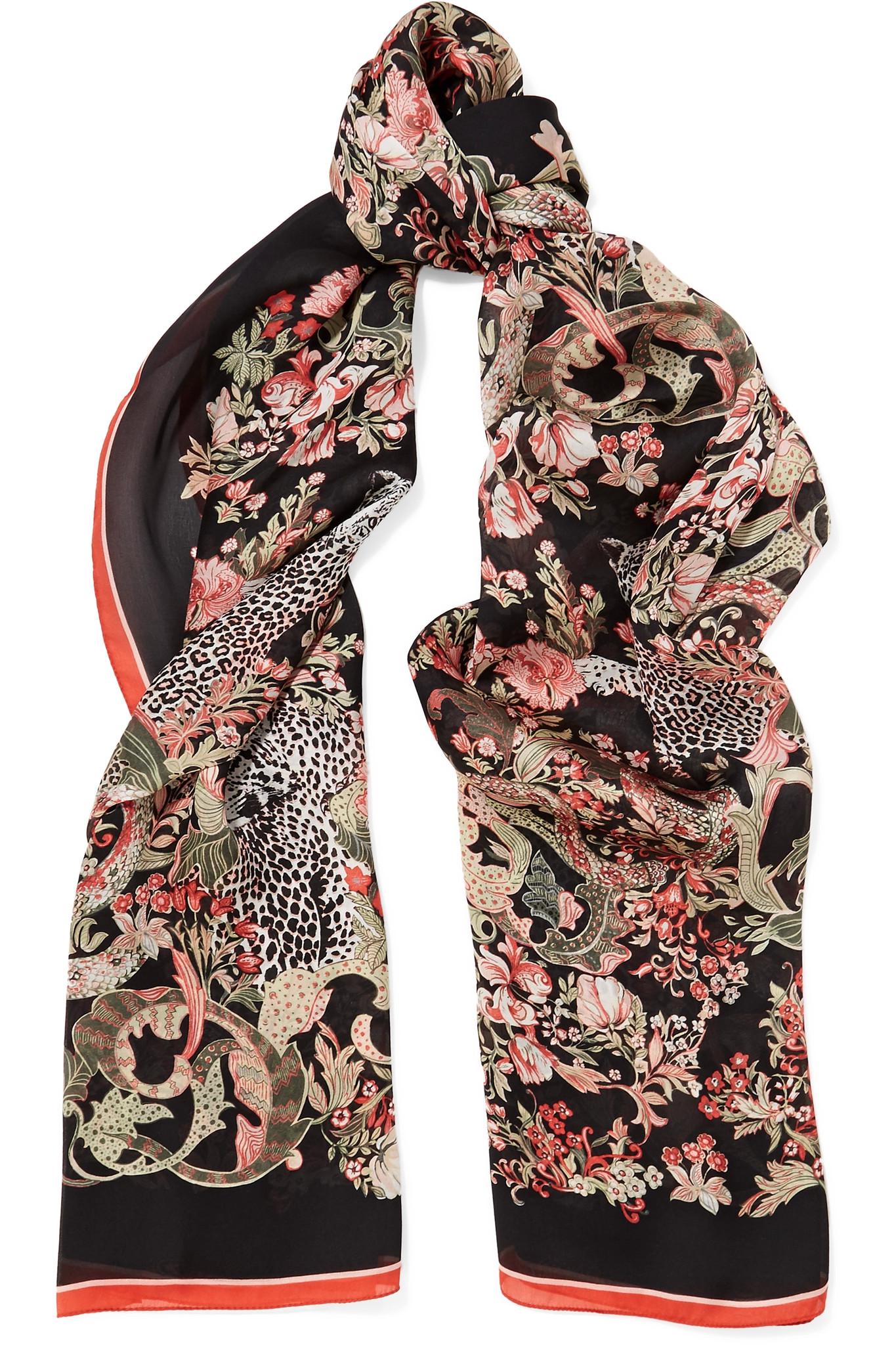 Roberto Cavalli Jean Printed Silk Scarf in Black - Lyst