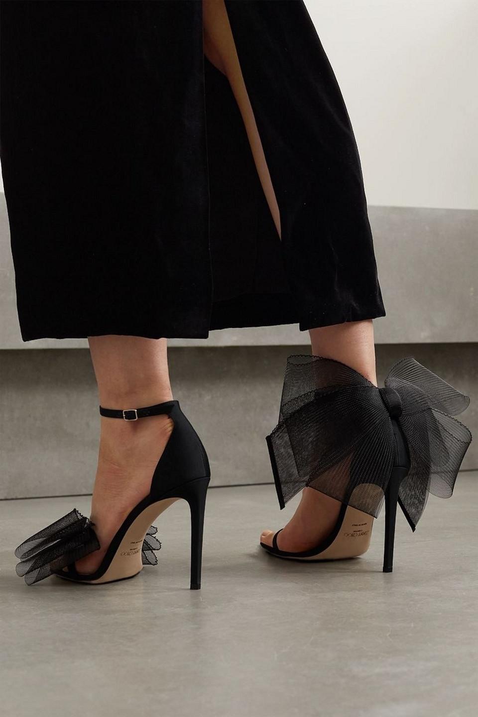 Jimmy Choo Aveline 100 Bow-embellished Grosgrain Sandals in