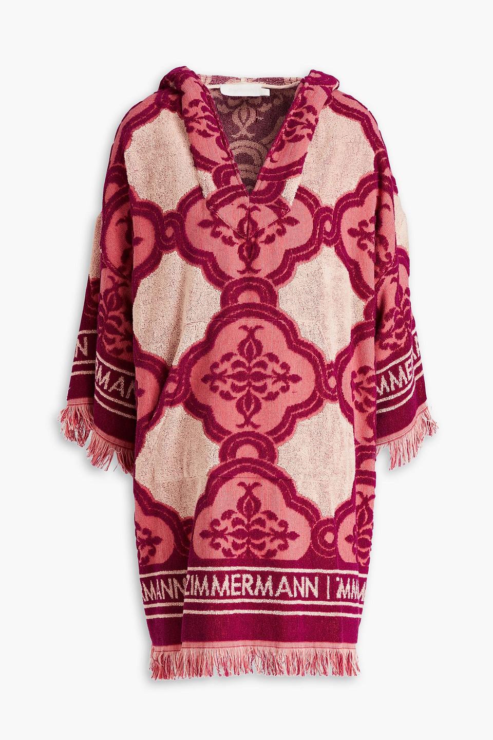 Zimmermann Lola Fringed Hooded Cotton-terry Jacquard Coverup