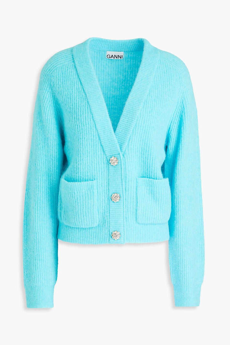 Ganni Ribbed knit Cardigan in Blue Lyst UK