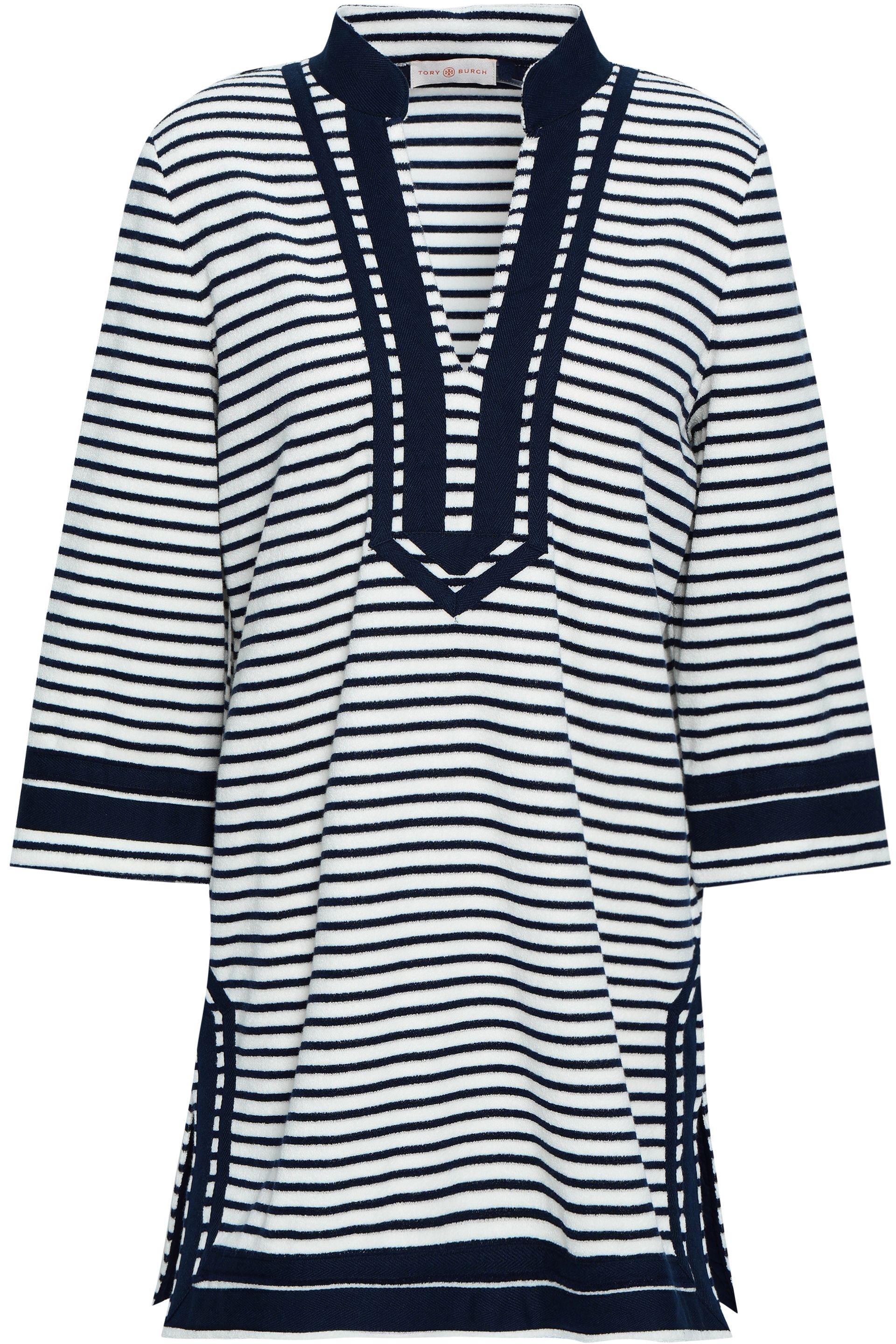 Tory Burch Striped Cotton-blend Terry Top Navy in Blue - Lyst