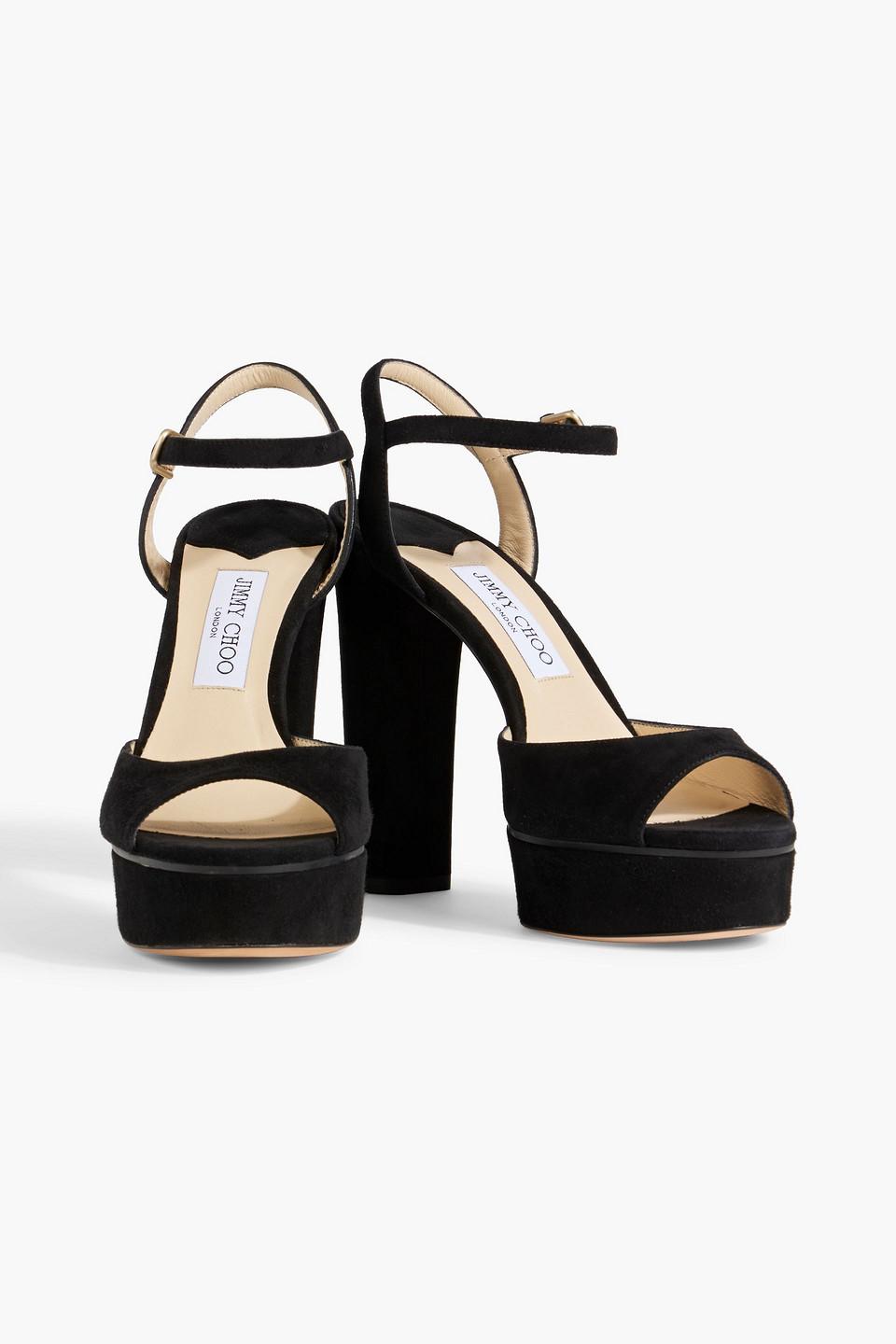 Jimmy Choo Peachy 125 Suede Platform Sandals in Black | Lyst