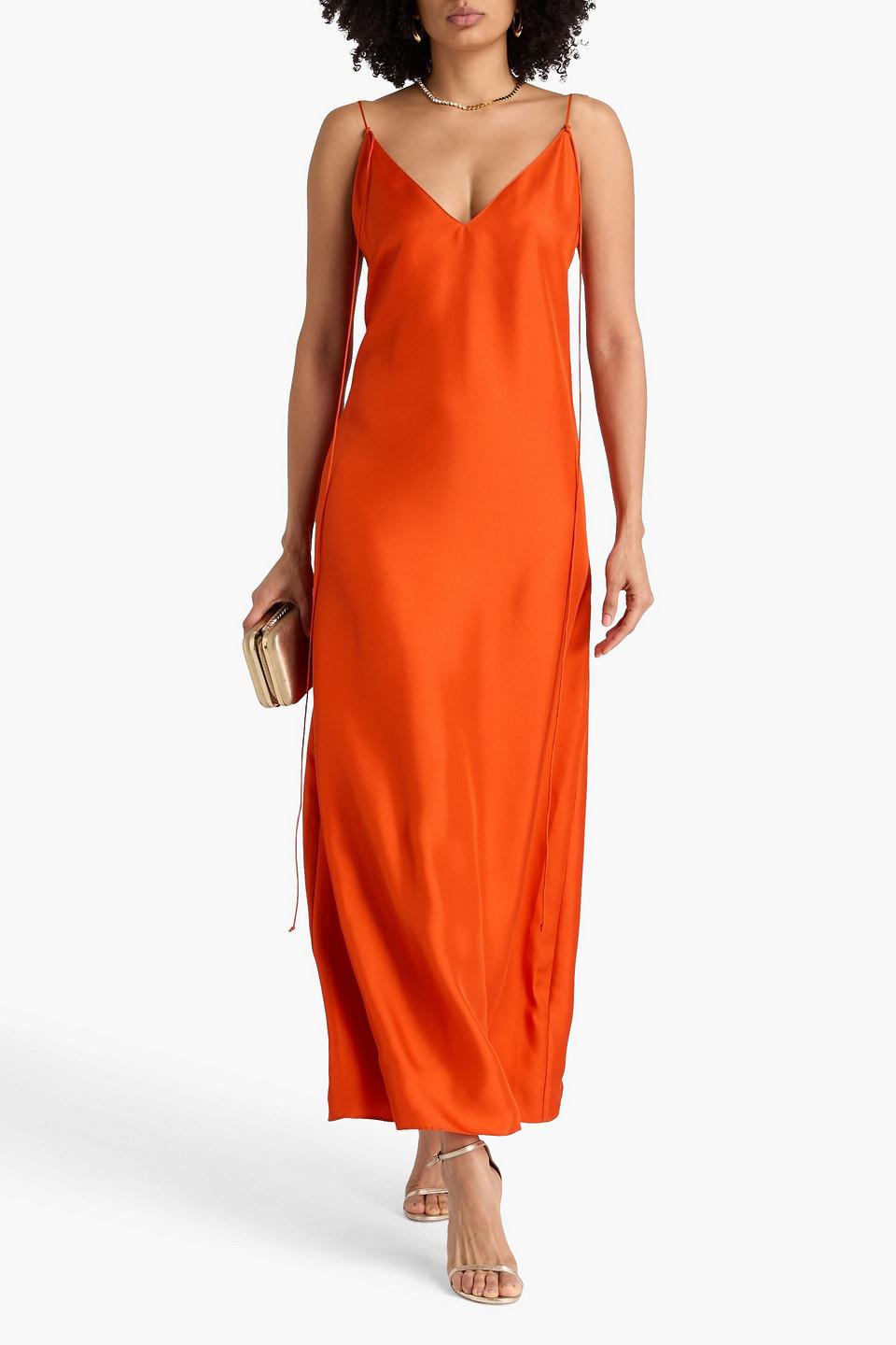 rohe orange dress Rohe V Neck Silk Dress in Burnt Orange