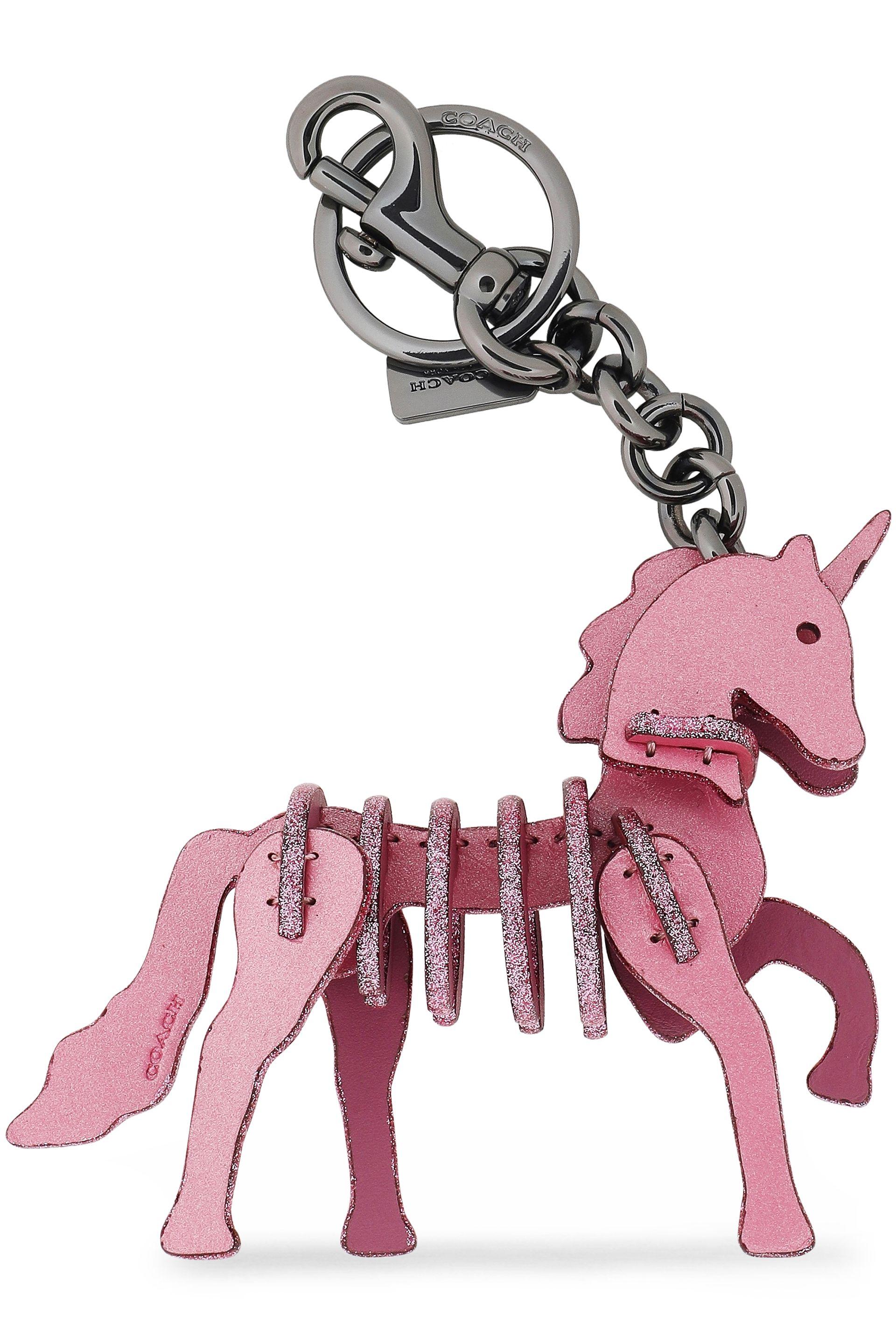 Coach Pink Leather Puzzle Unicorn Key chain Bag Charm Mystical store Glitter Creature