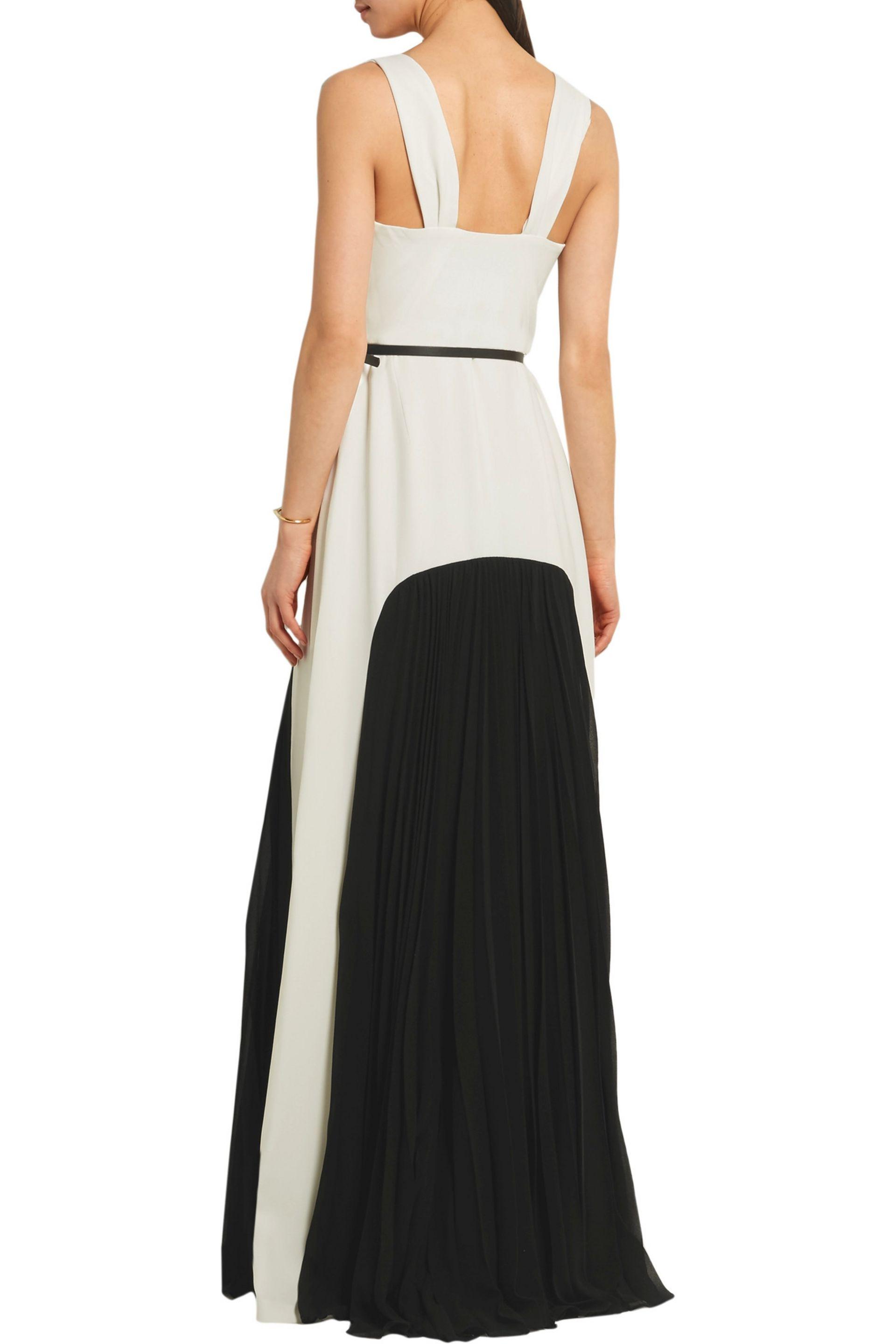 Lyst - Halston Heritage Belted Crepe And Pleated Georgette Gown in White Gallery