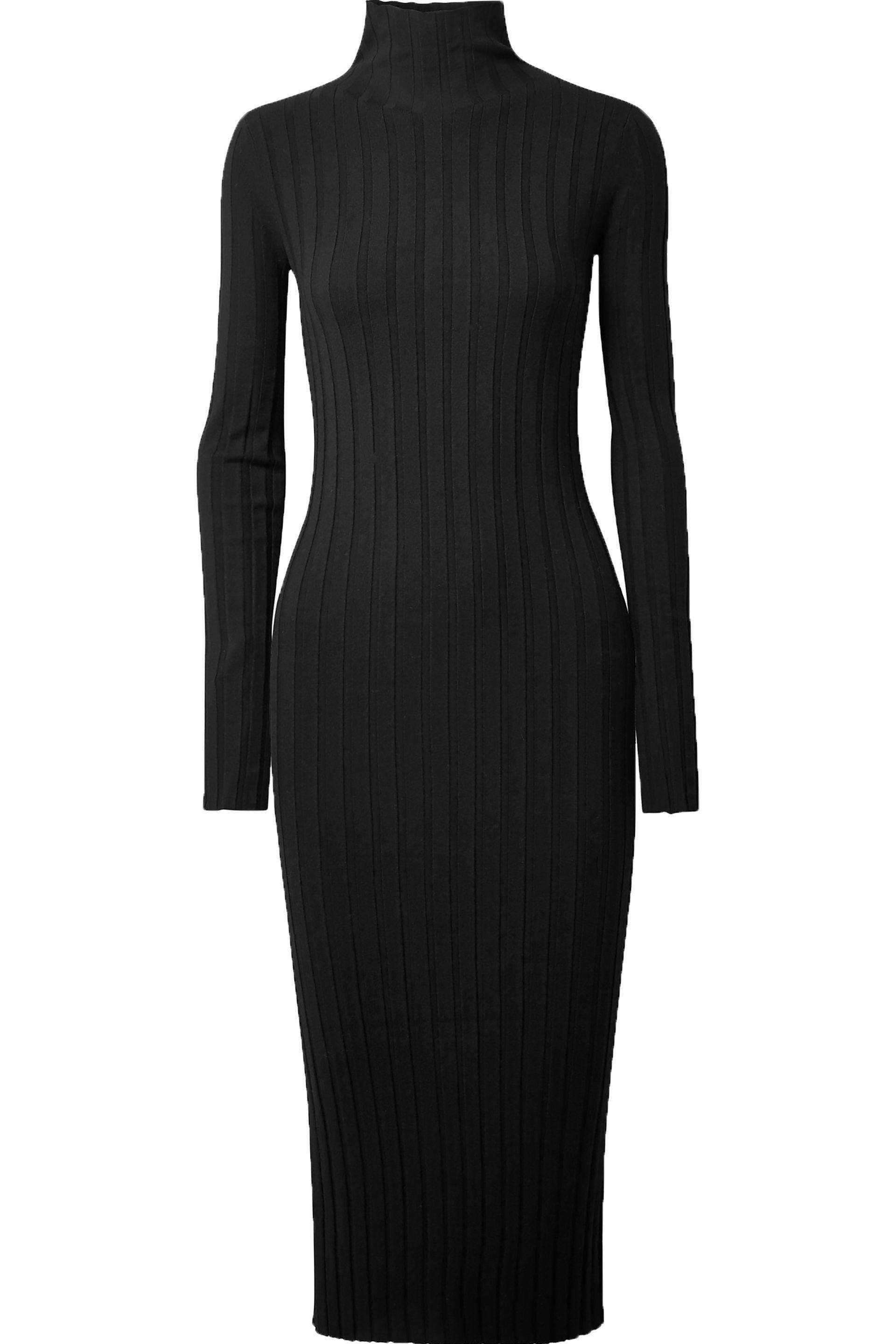 Theory Ribbed-knit Turtleneck Midi Dress Black - Save 30% - Lyst
