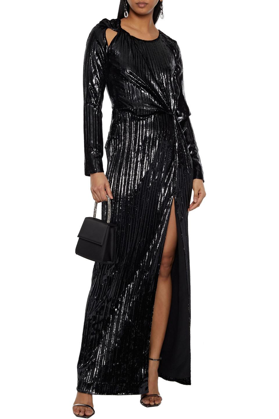 Diane von Furstenberg Ariah Twist-front Cutout Metallic Velvet Gown in  Black | Lyst