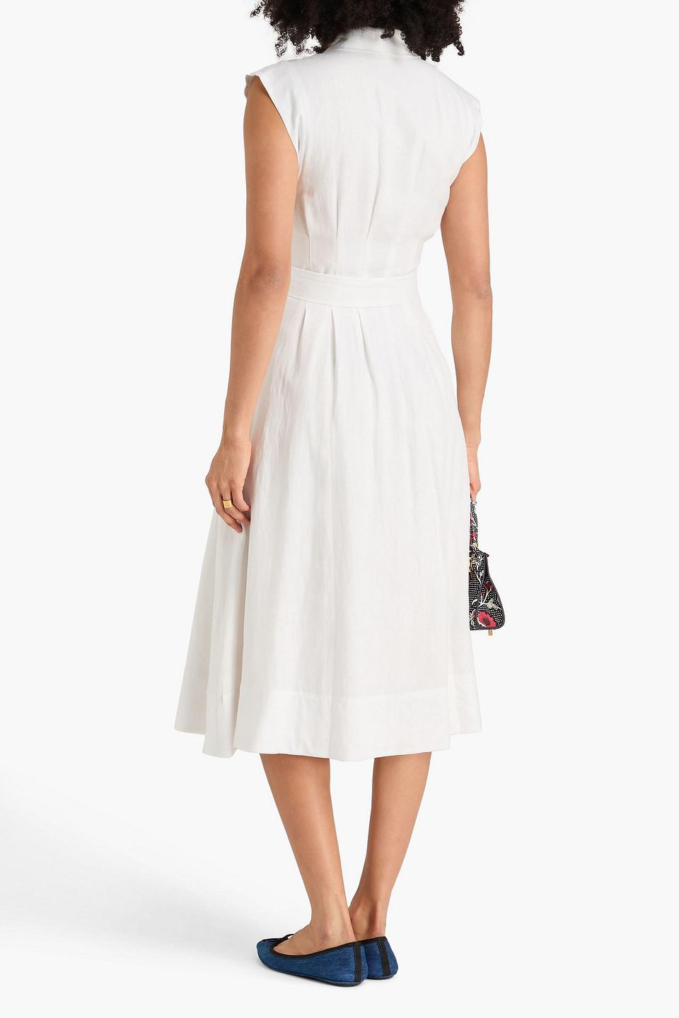 veronica beard white linen dress Loreta belted linen midi shirt dress - off-white