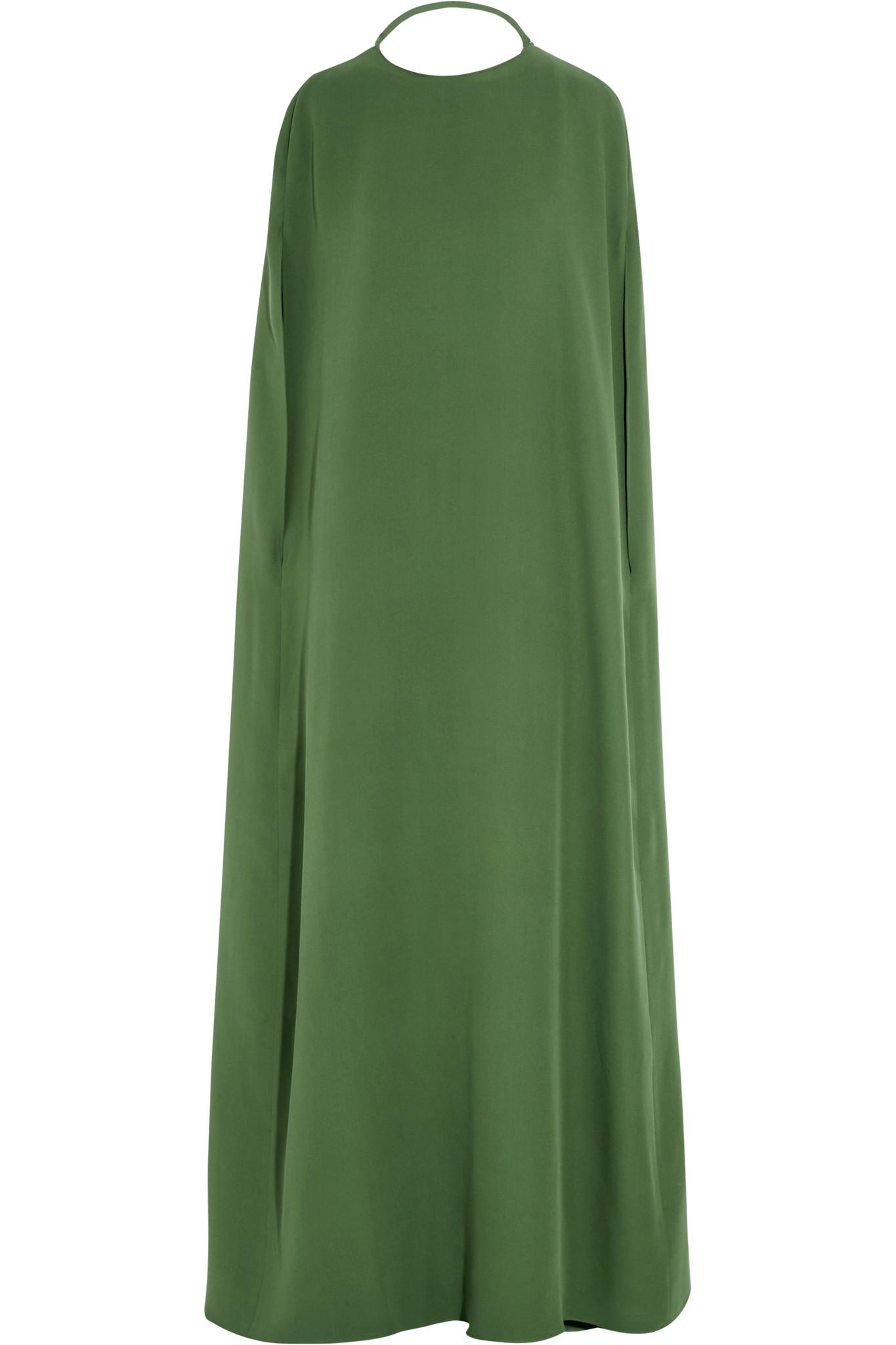 Valentino Cape-front Silk-cady Gown in Green | Lyst