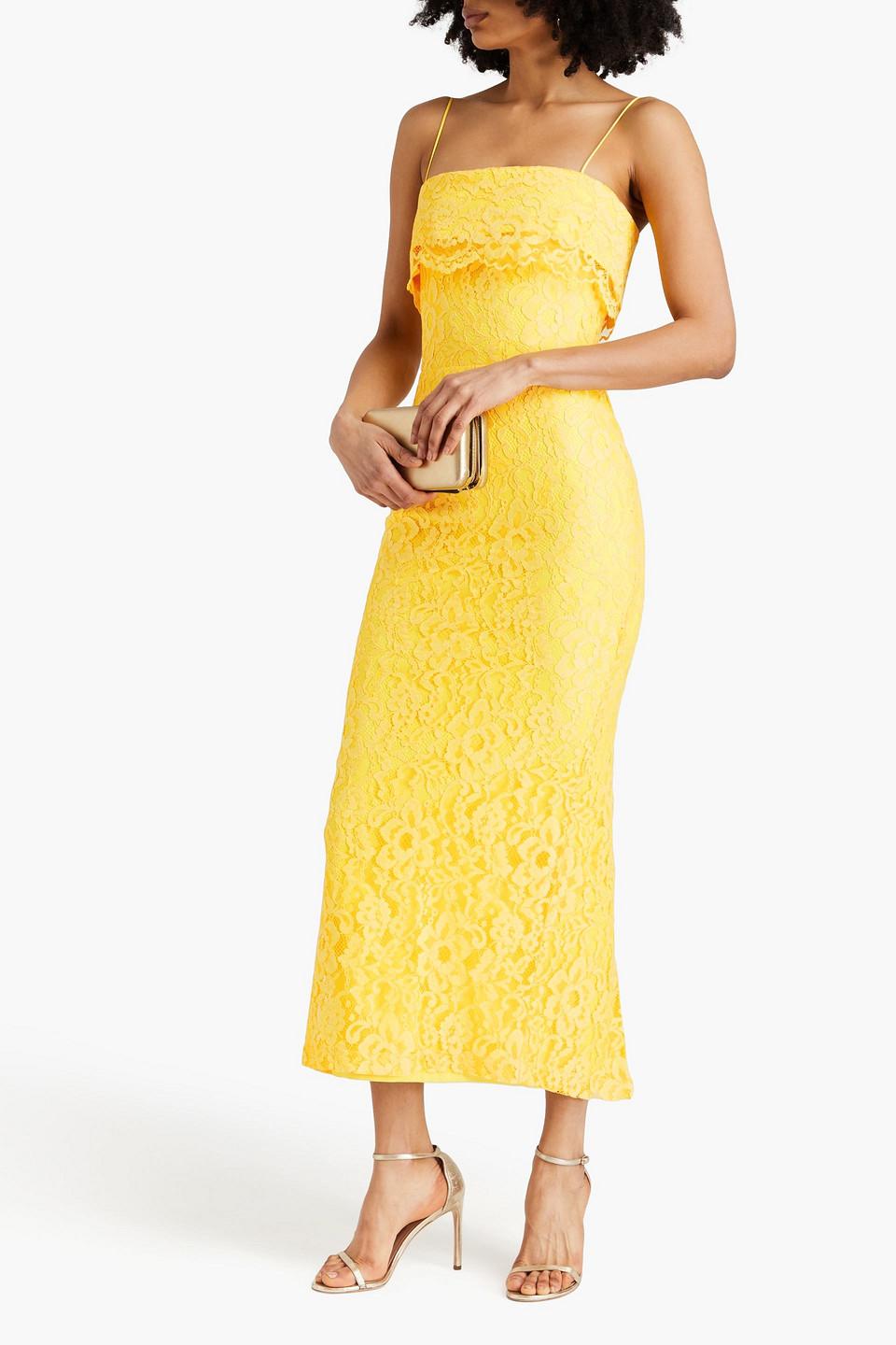 Rasario Cotton-blend Corded Lace Midi Dress in Yellow Lyst UK