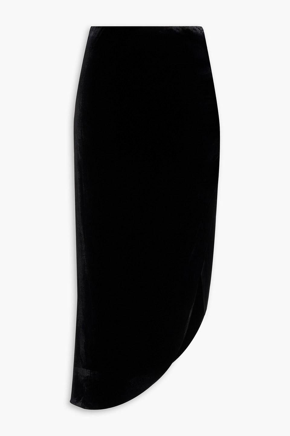 Veronica Beard Asymmetric Ruched Stretch-velvet Skirt in Black | Lyst