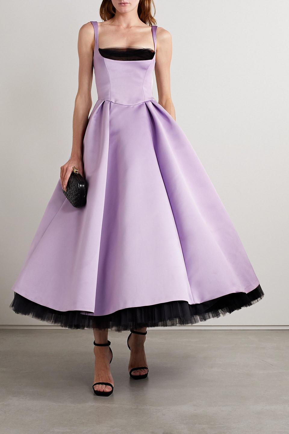 carolina herrera purple dress New Carolina Herrera 2022 Purple and Red Column Dress W Draped Overdress  $5990 at 1stDibs