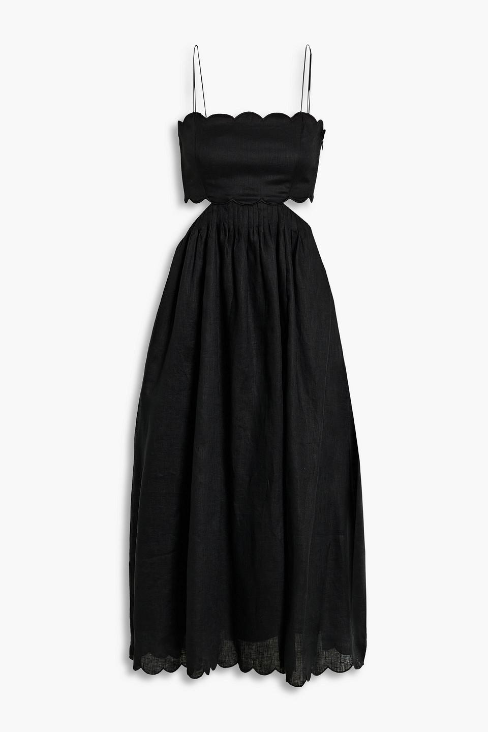 Zimmermann Aliane Cutout Scalloped Linen Midi Dress in Black | Lyst