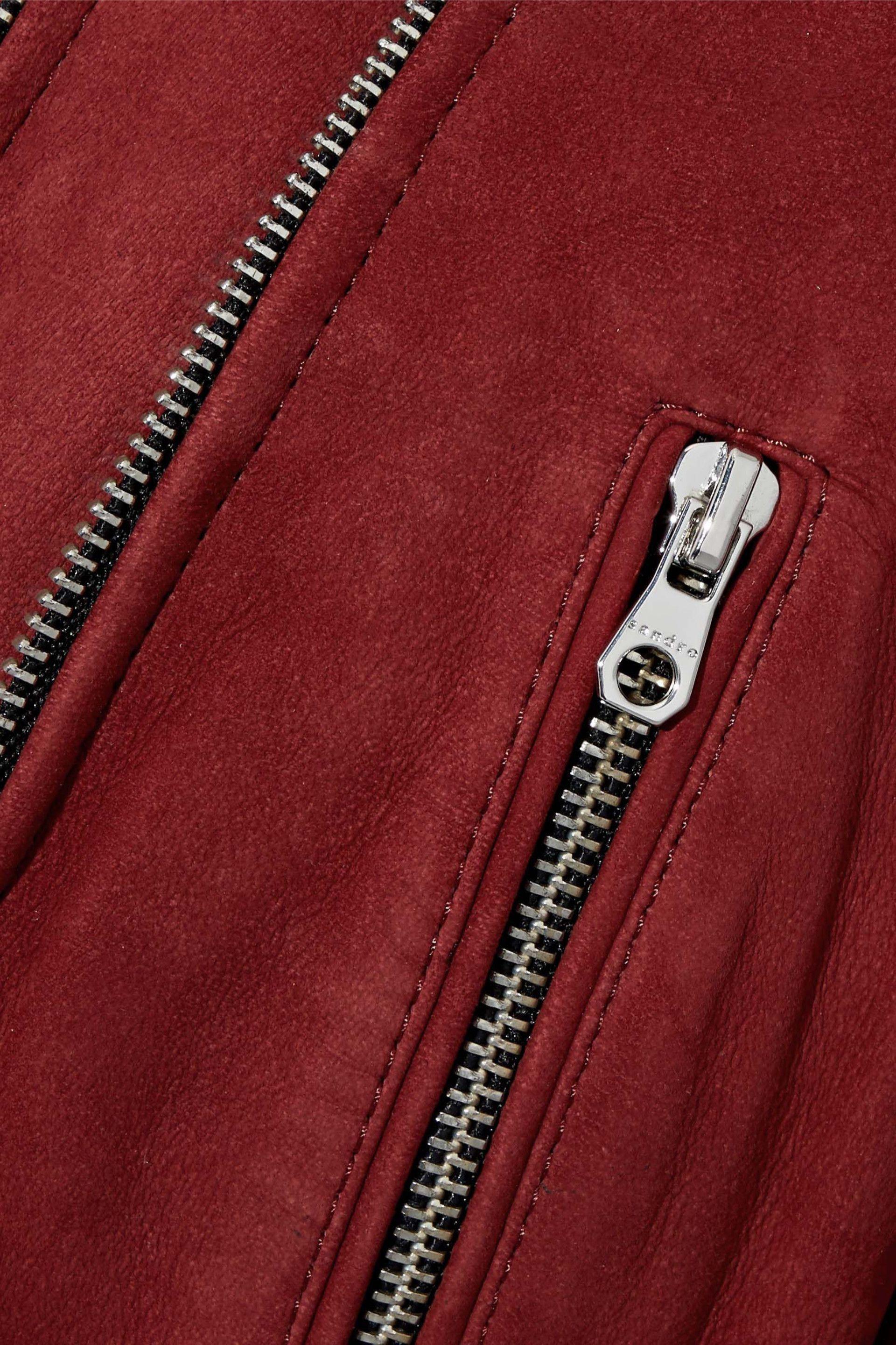 brick red leather jacket
