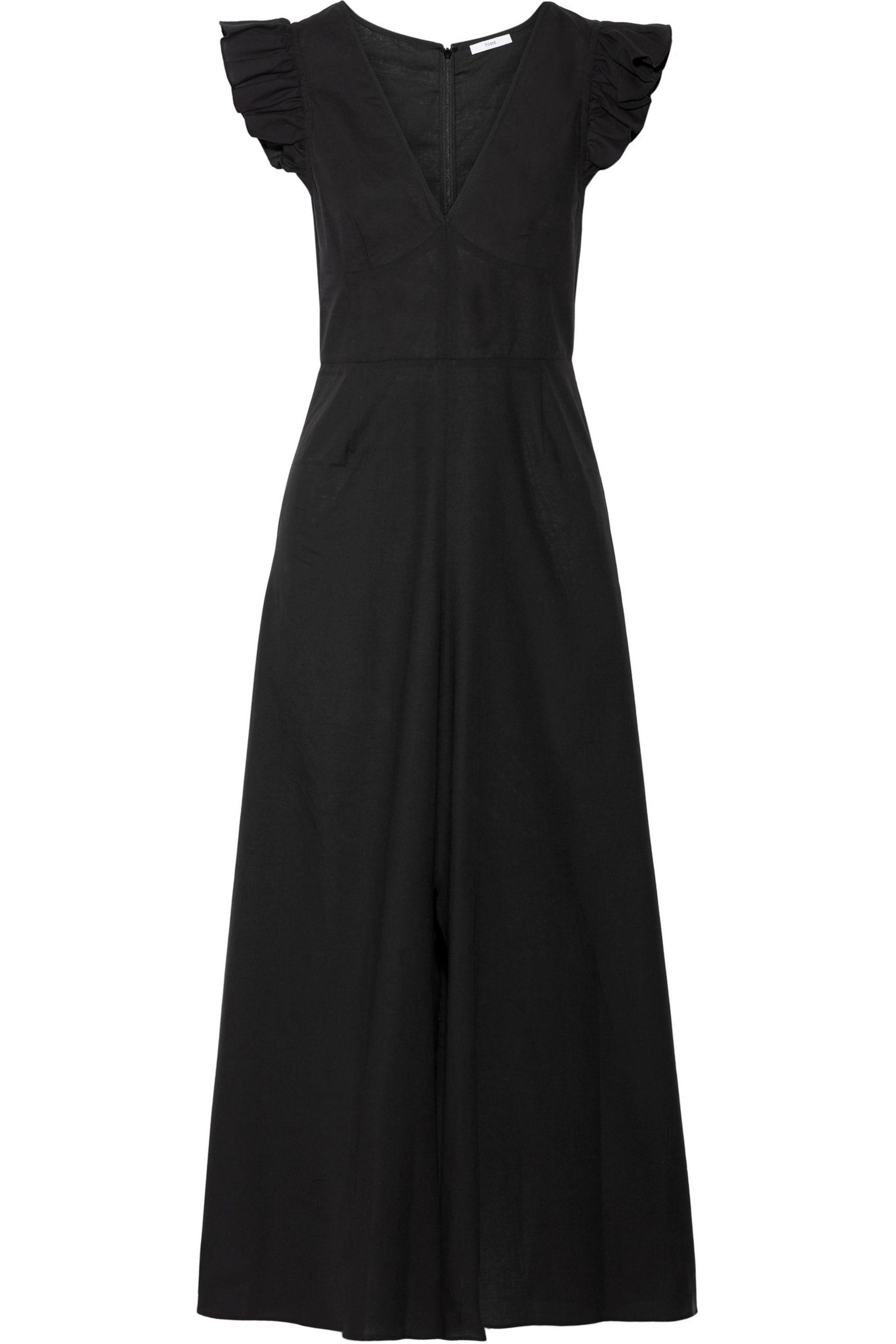TOME Ruffle-trimmed Cotton-voile Midi Dress in Black - Lyst