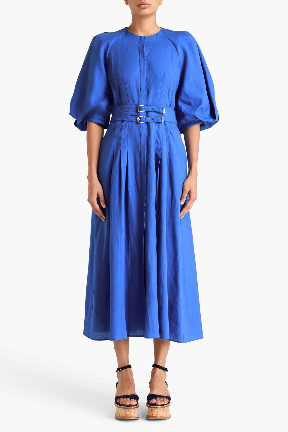 Gabriela Hearst Elea Pleated Linen Midi Dress in Blue | Lyst Gabriela Hearst Elea Pleated Linen Midi Dress in Blue | Lyst
