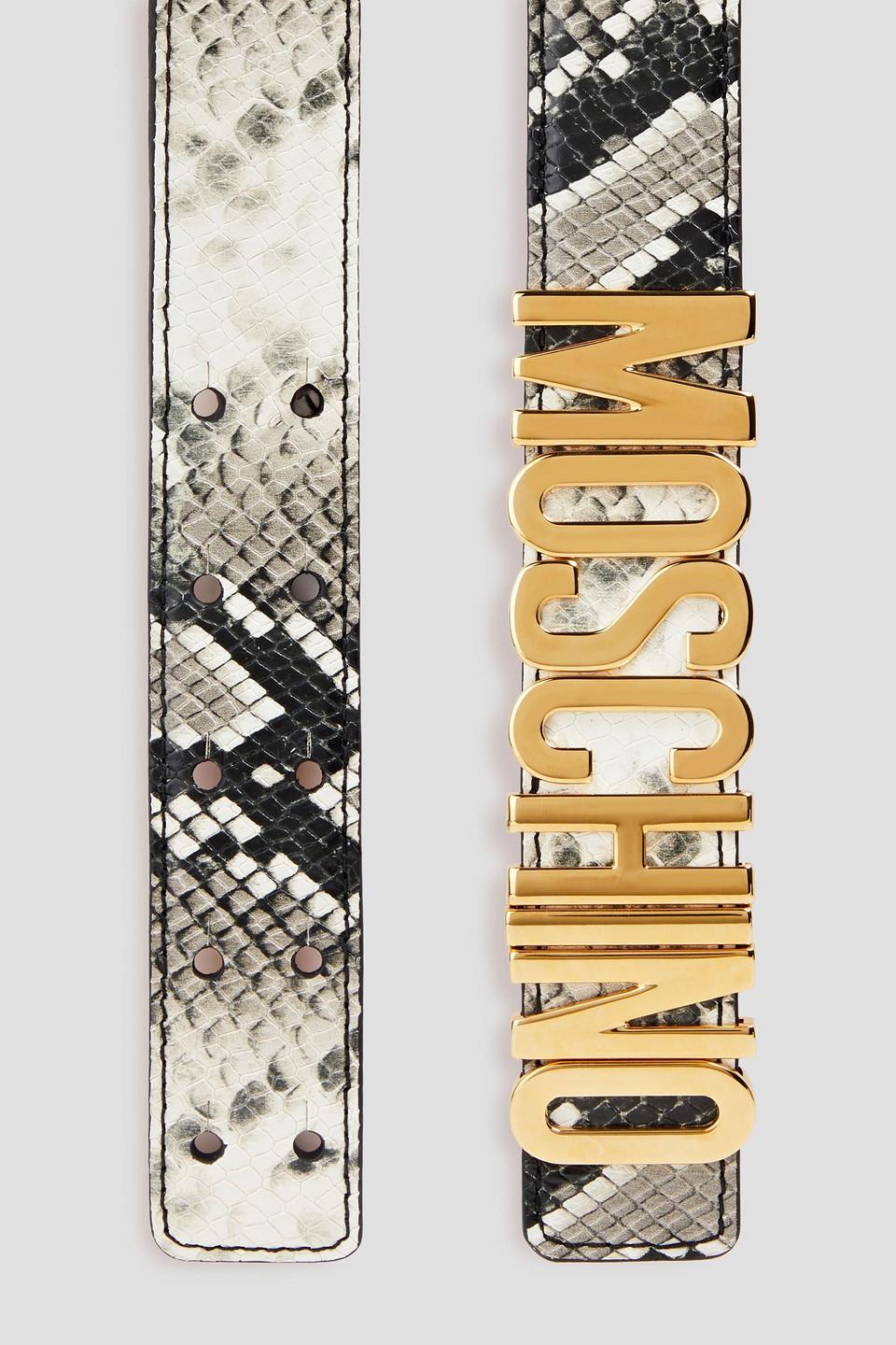 Snake-effect leather belt