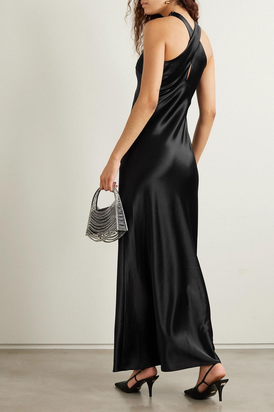 Galvan London Evelyn Cutout Satin Halterneck Maxi Dress in Black | Lyst