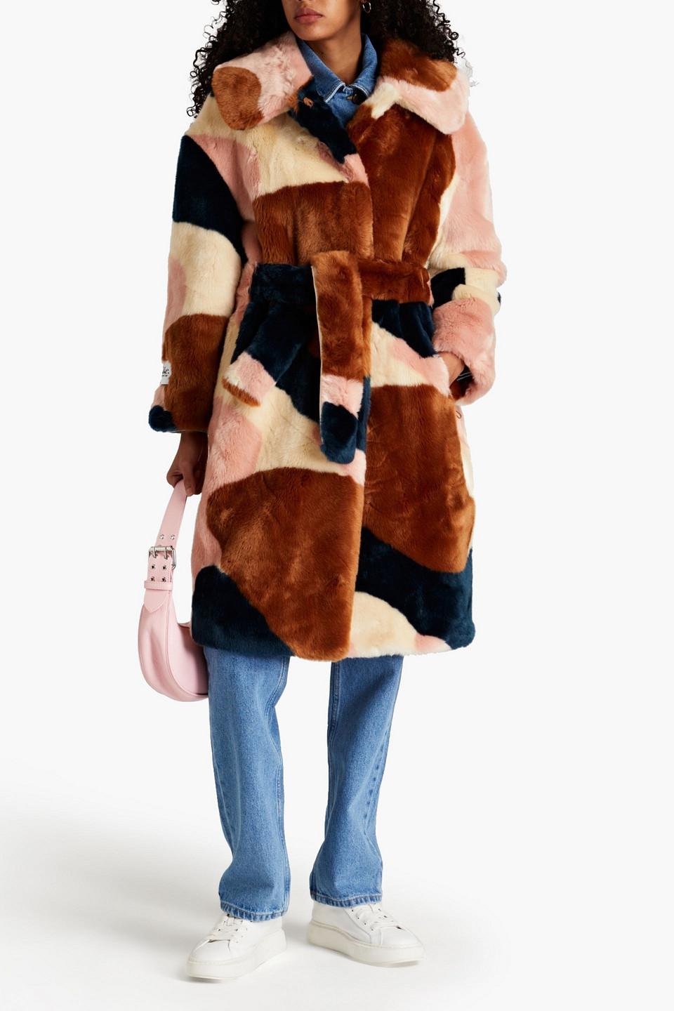 Jakke Katrina Color-block Faux Fur Coat in Orange | Lyst