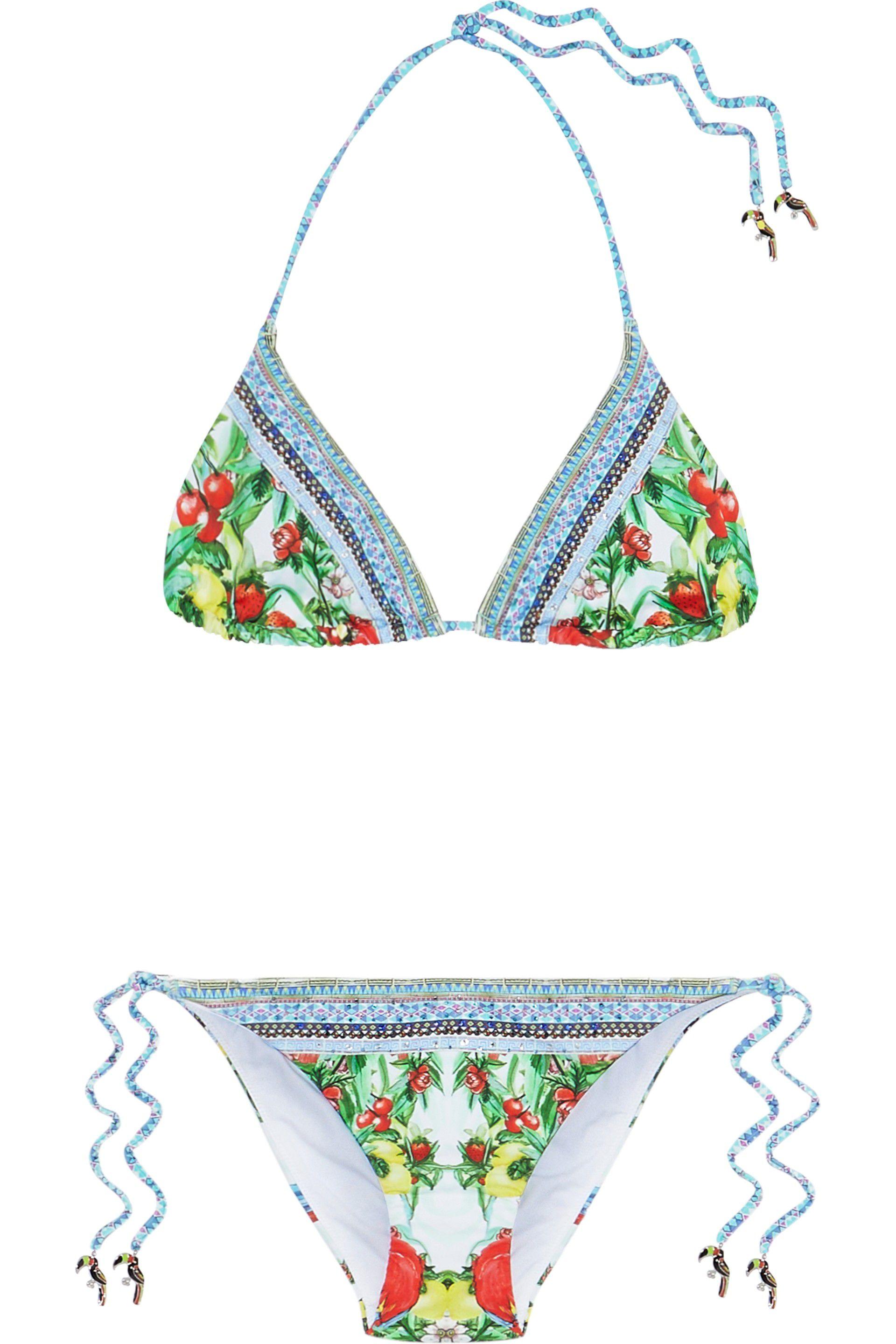 Camilla Synthetic One Flew Over Embellished Printed Triangle Bikini ...