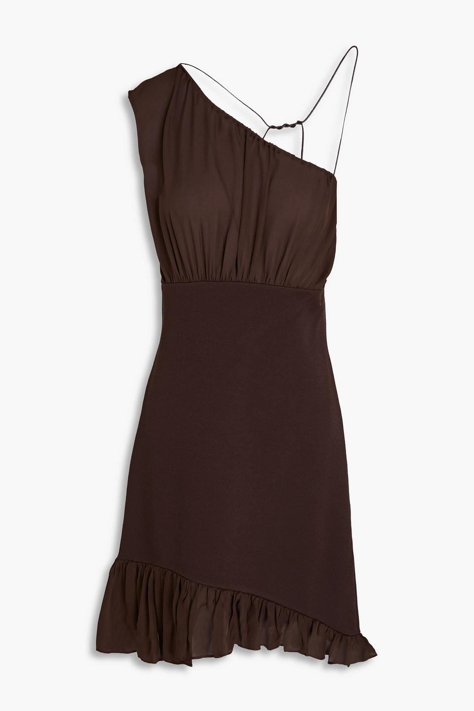 frame brown dress self-portrait - Brown Georgette Off Shoulder Maxi Dress