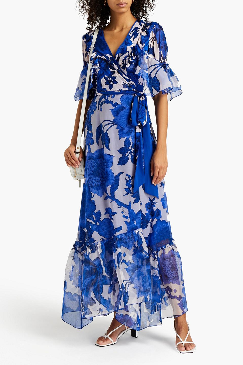Diane von Furstenberg Lailie Floral-print Organza And Silk-crepon Maxi Wrap  Dress in Blue | Lyst
