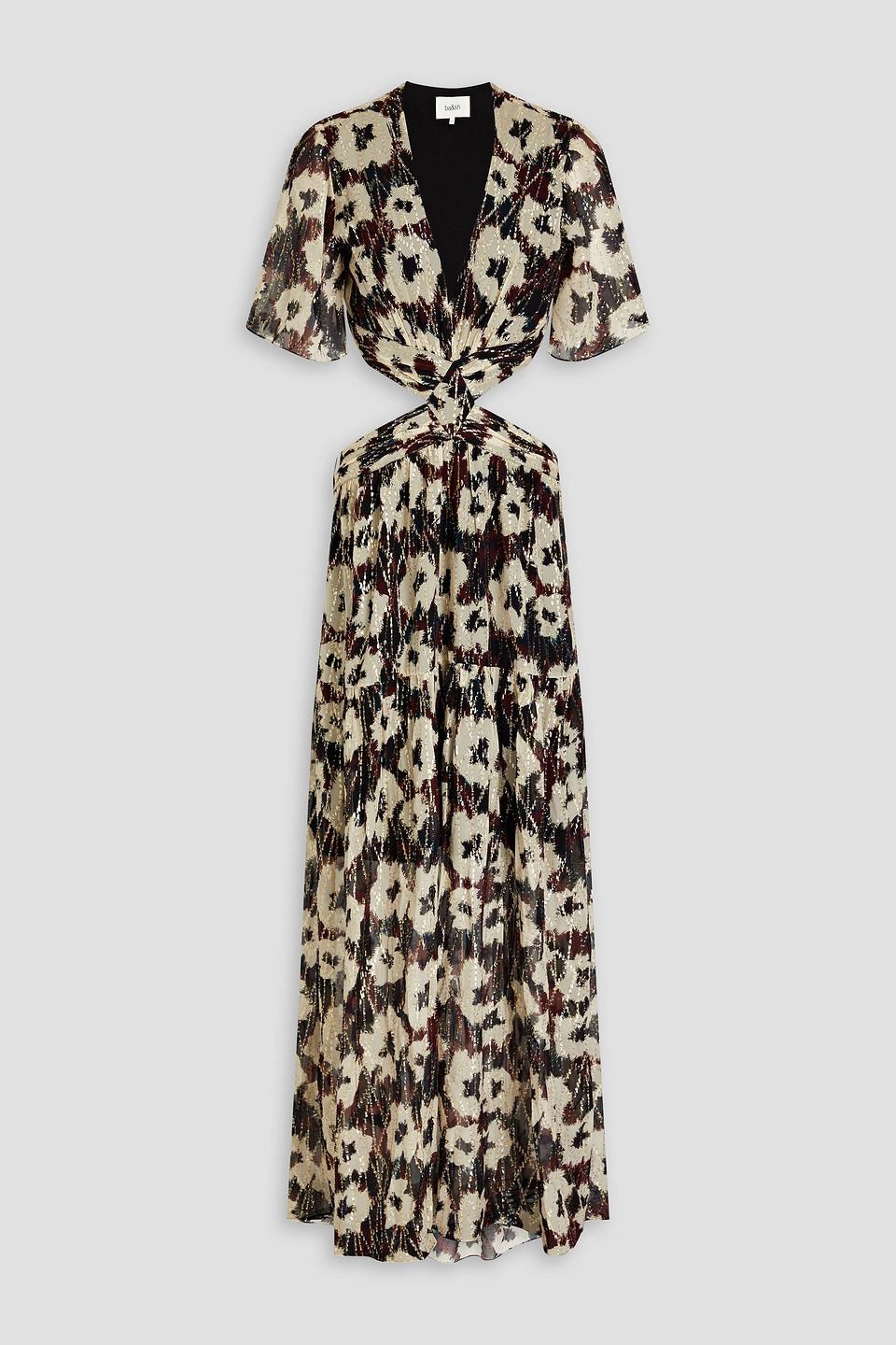 Ba&sh Kandy Printed Metallic Fil Coupe Maxi Dress in White