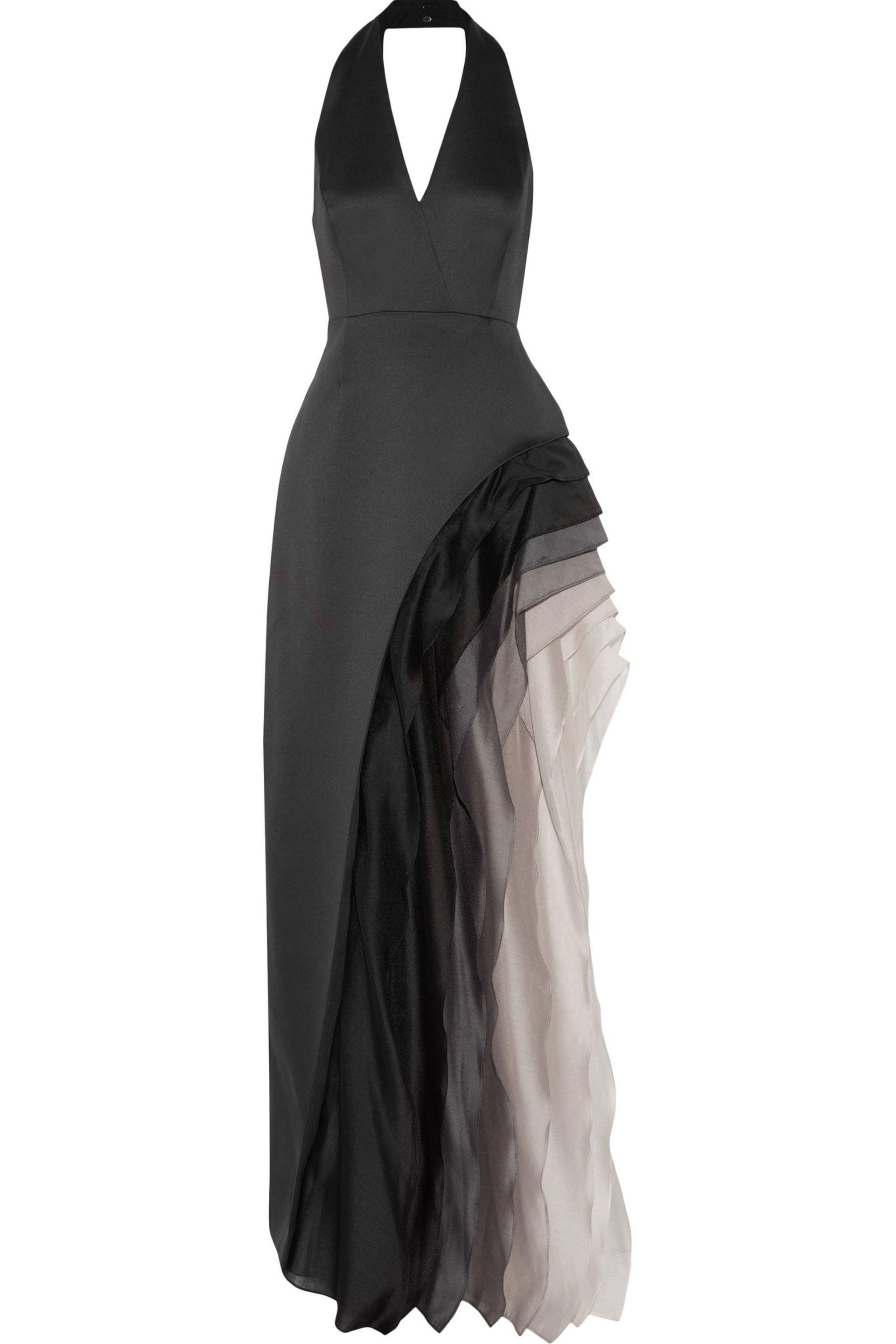 halston heritage satin and organza tiered degradé gown