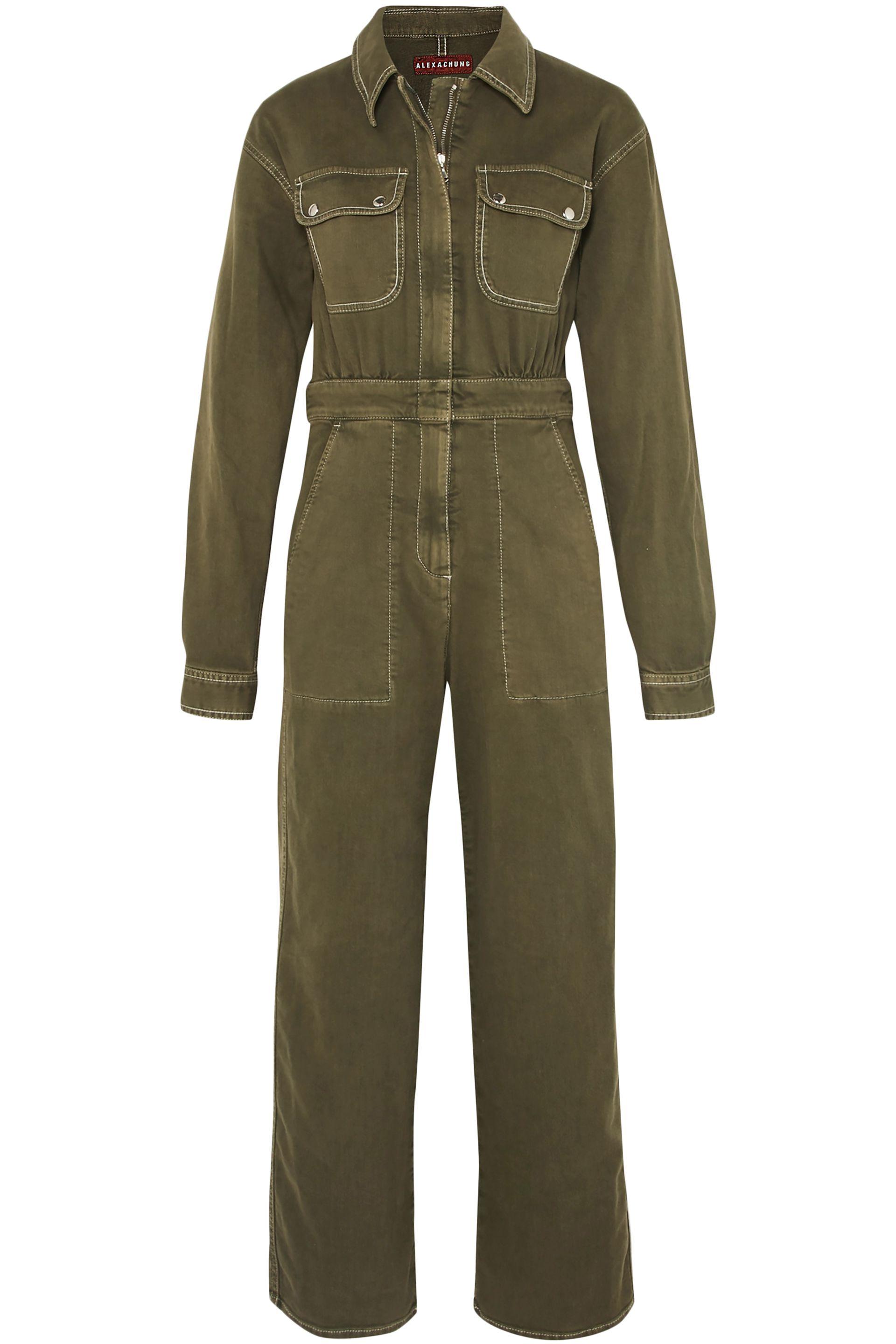 ALEXACHUNG Woman Denim Jumpsuit Army Green in Green Lyst