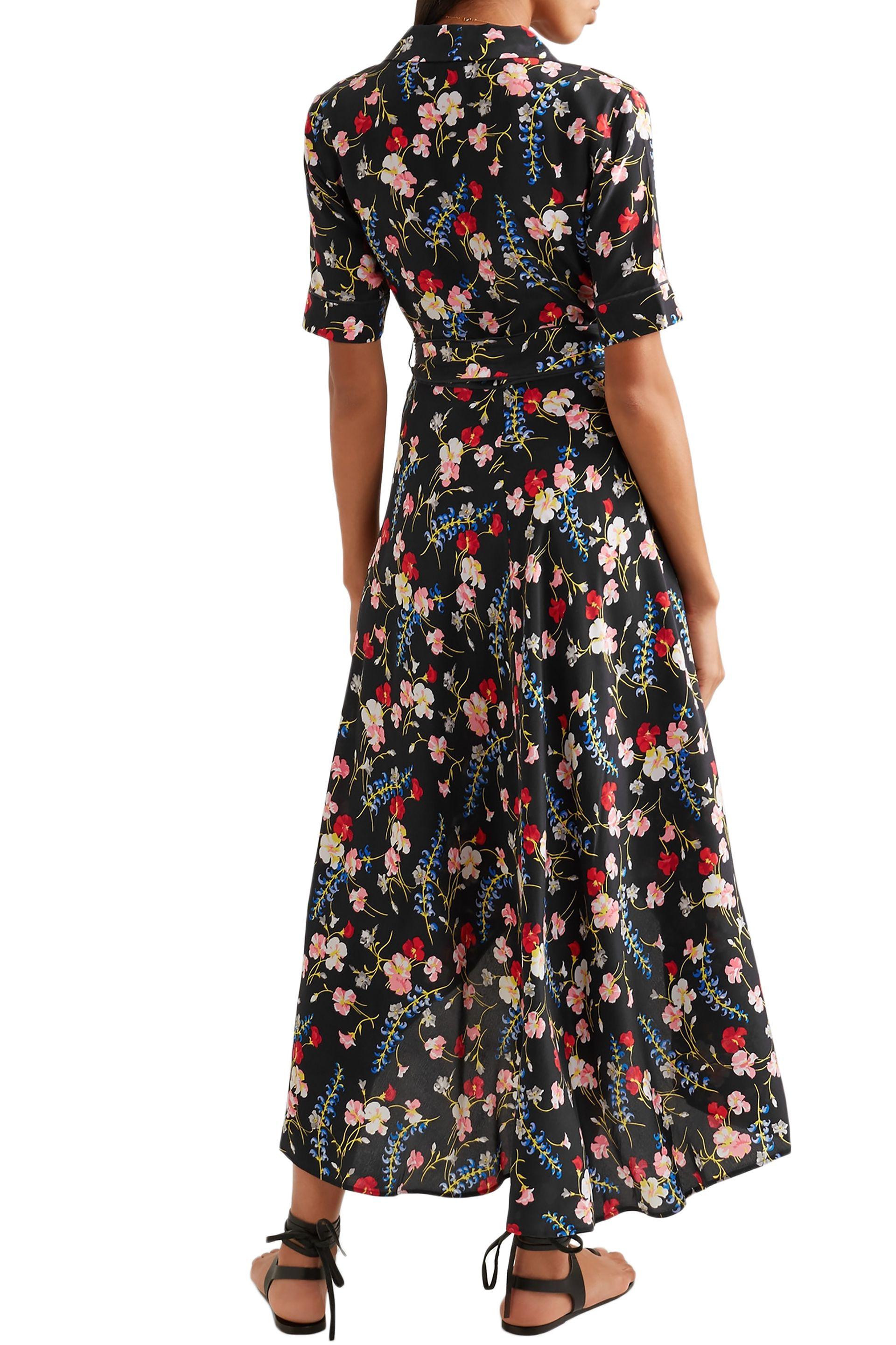 Equipment Floralprint Silk Crepe De Chine Midi Wrap Dress Black Lyst