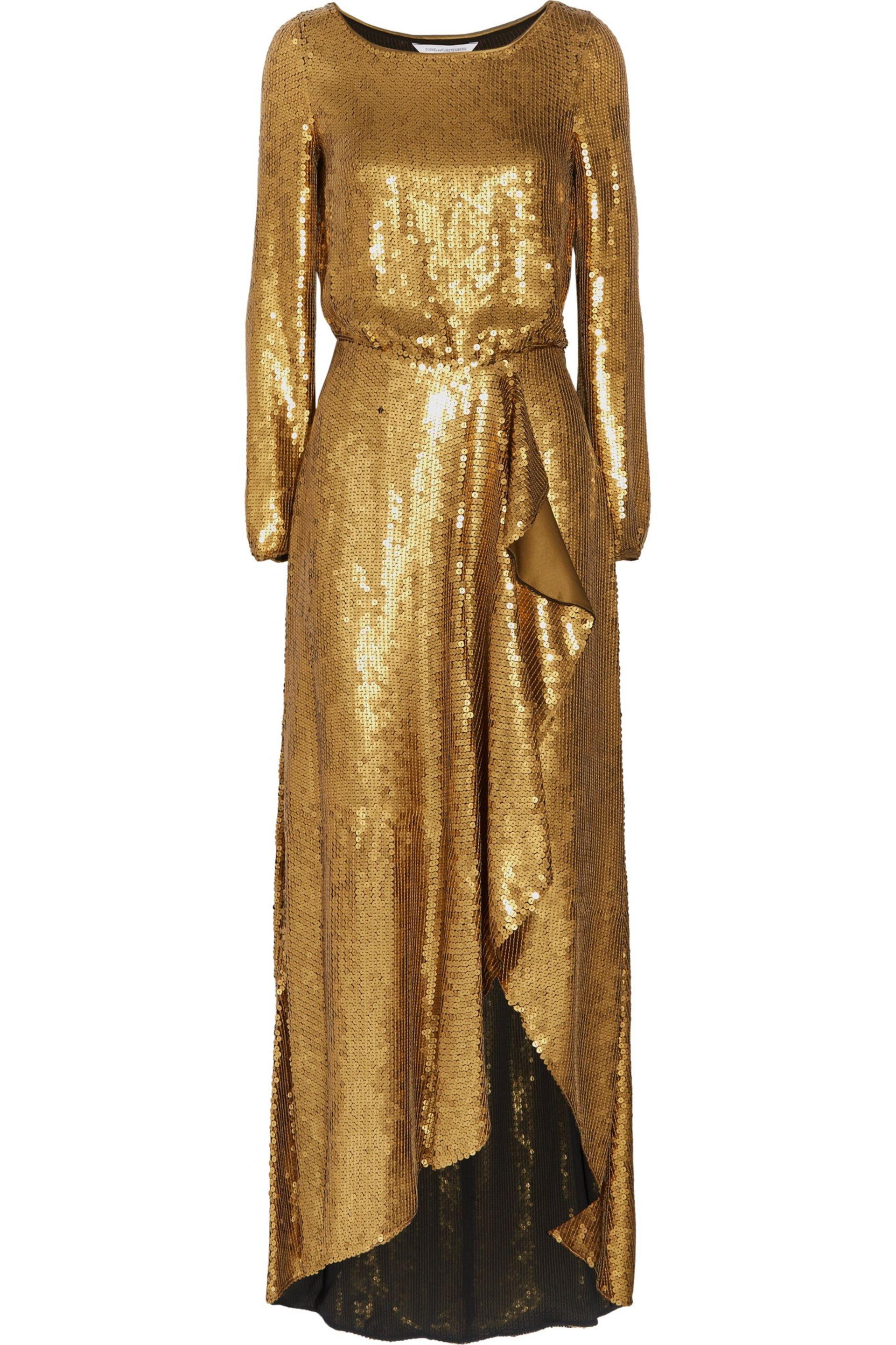 Diane von Furstenberg Delani Sequined-silk Maxi Dress Gold in Metallic ...