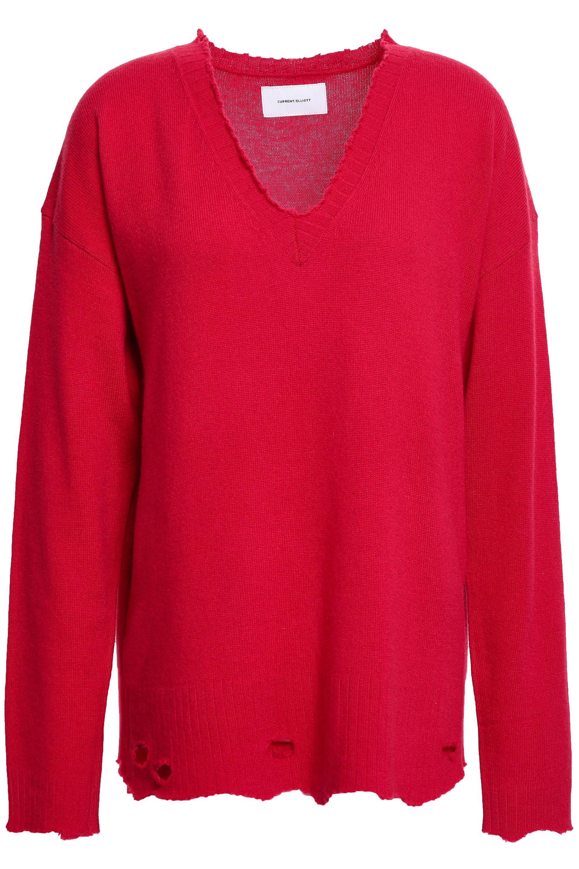 Current/Elliott Distressed Wool And Cashmere-blend Sweater Crimson in ...