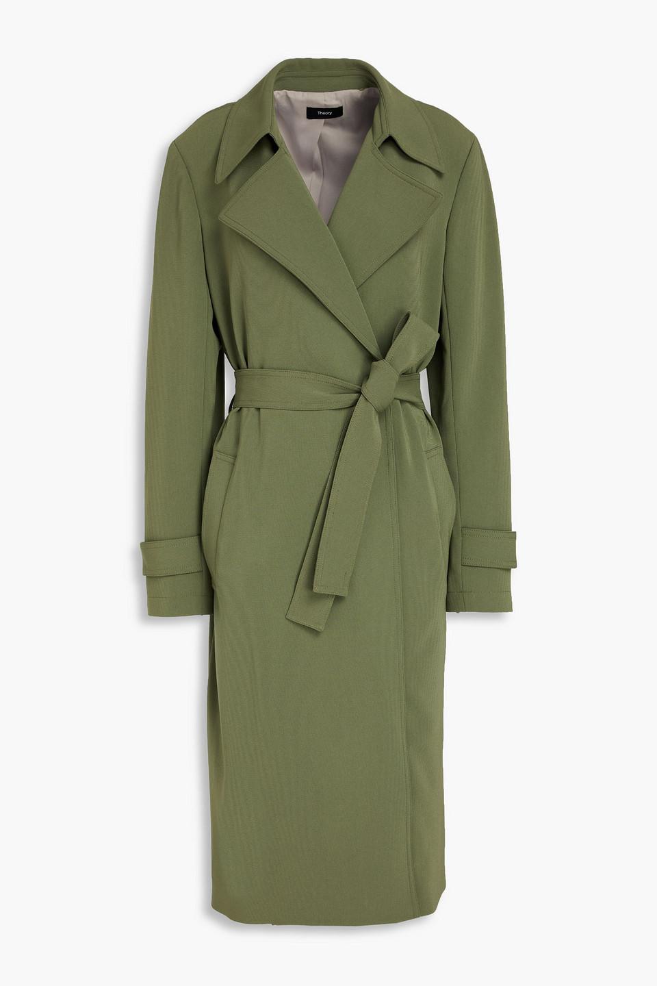 Theory Oaklane Crepe Trench Coat in Green | Lyst UK